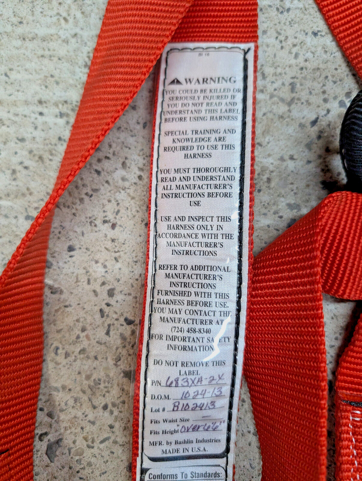 Bashlin 683XA-2X ~ X Style Body Harness, Fall Protection, for Over 6' 6" Tall