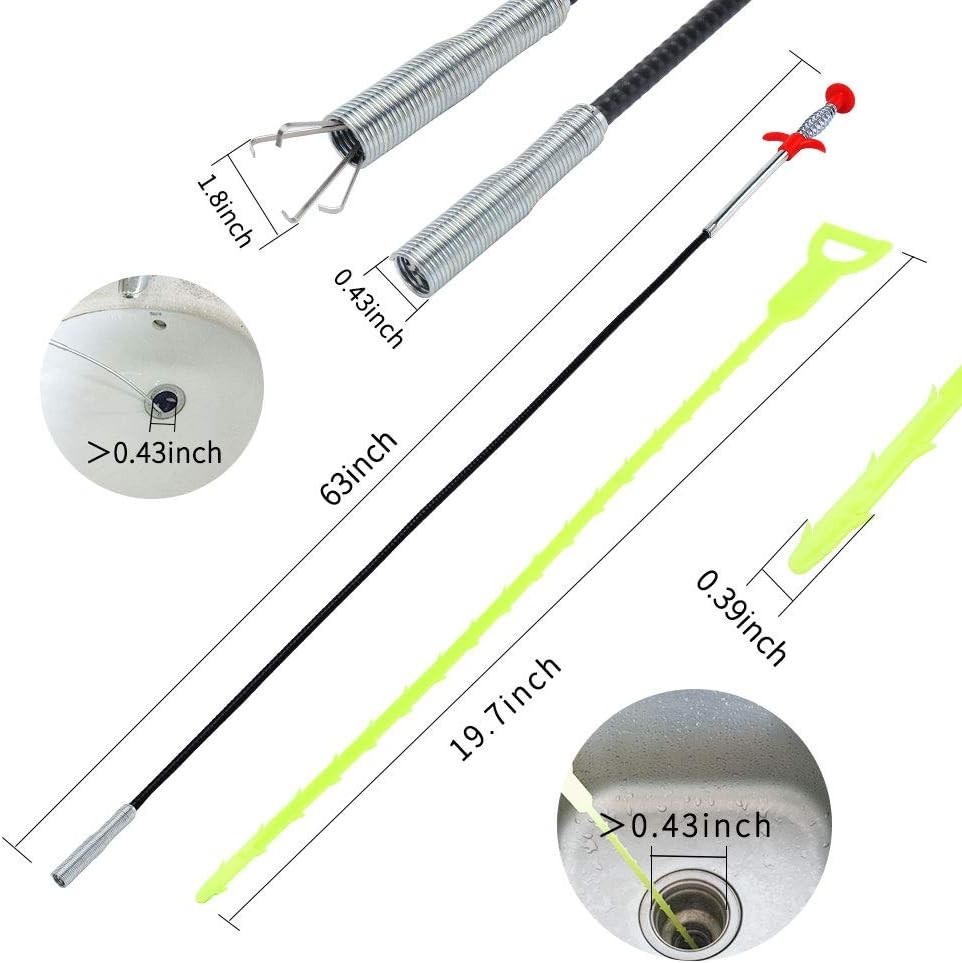 Stainless Steel 63-Inch Flexible Clog Remover Tool - Easy Cleanup Solutions