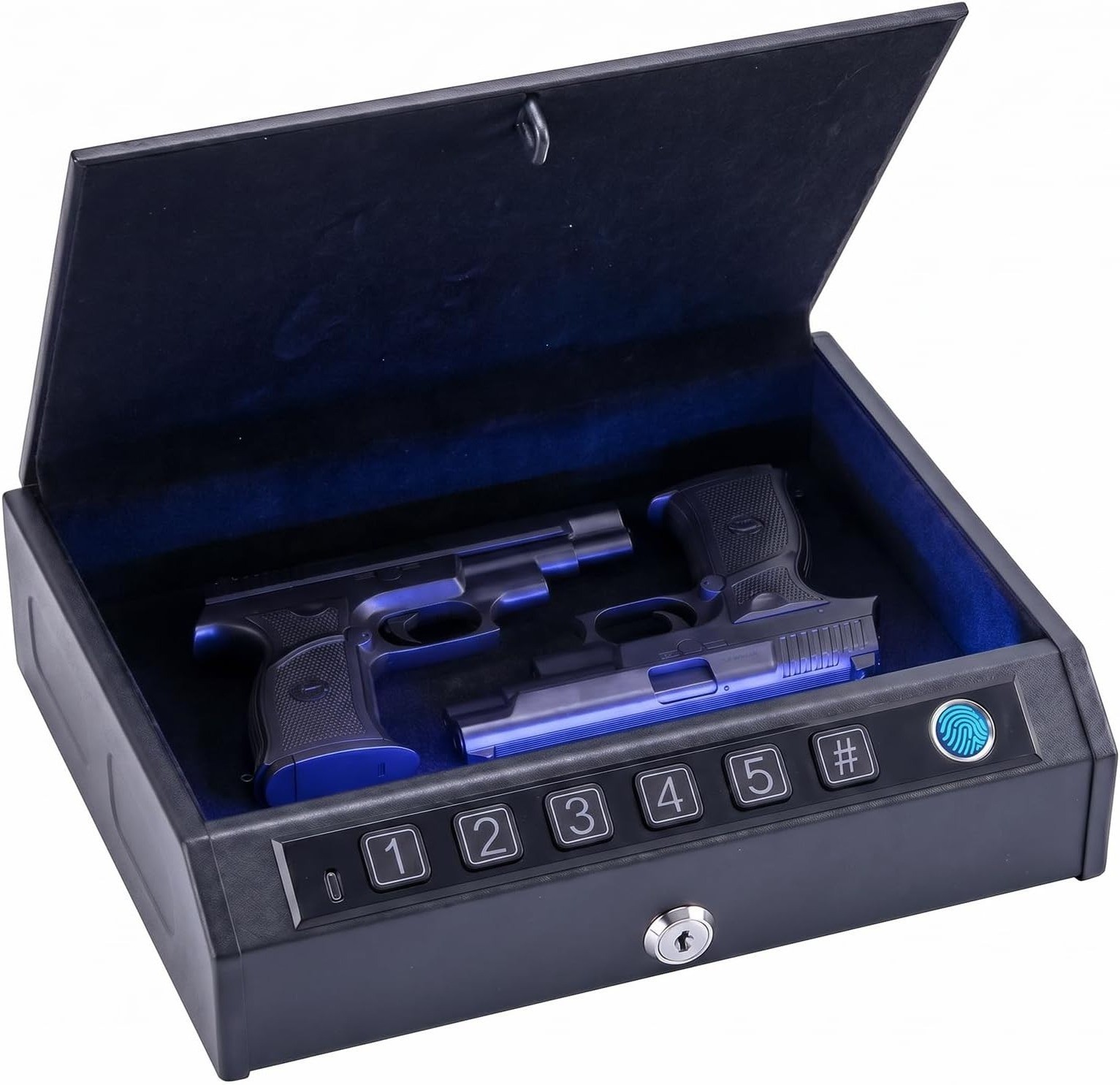 Biometric Handgun Safe 2 Pistol Fingerprint Keypad Lock Steel Security Cable NEW