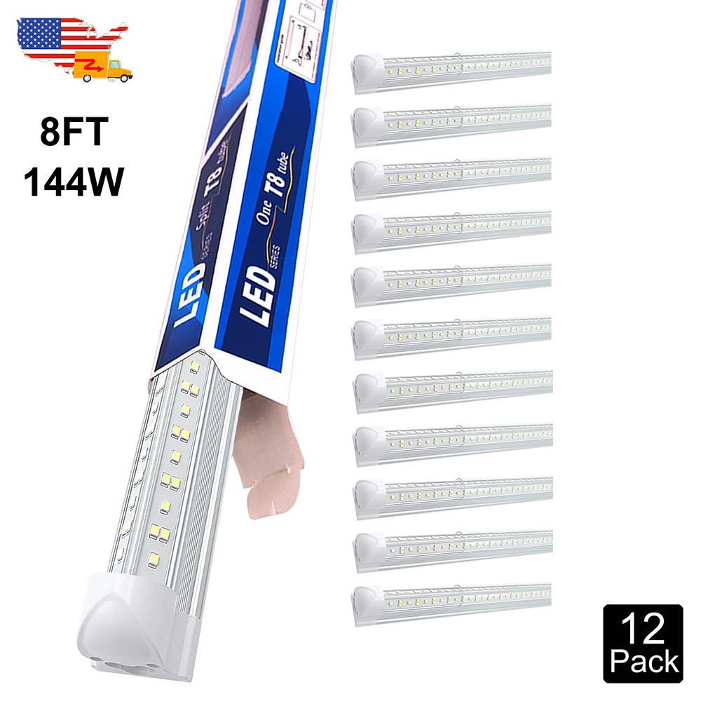 12 Pack 8FT 144W Super Brght LED Tube Light Bulbs 6500K Barn Linkable T8 Fixture