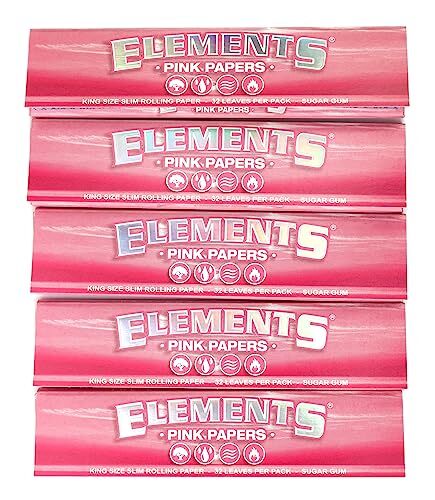 Elements PINK Rolling Paper King Size Slim Ultra Thin Cigarette Paper 5 Booklets