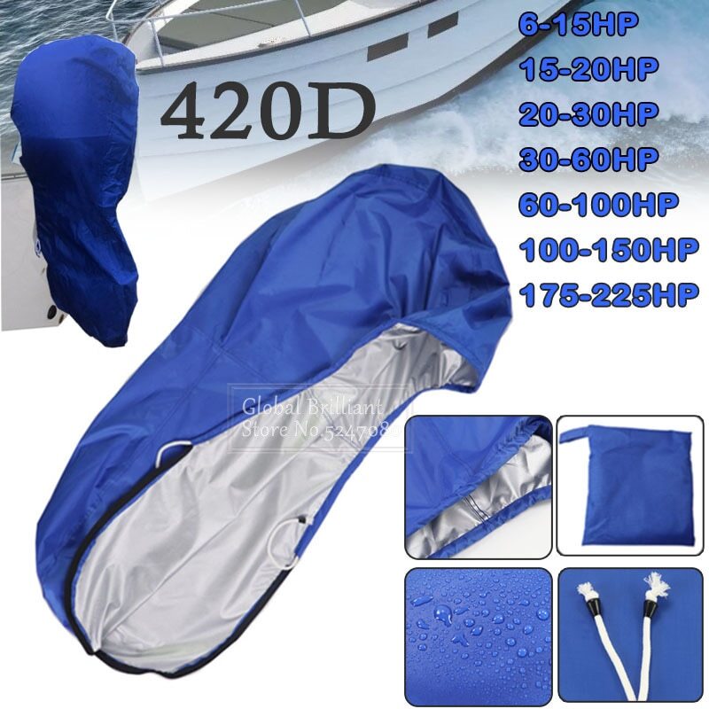 Blue 6-225HP Motor Full Outboard Boat Yacht Engine Cover 420D Oxford Waterproof
