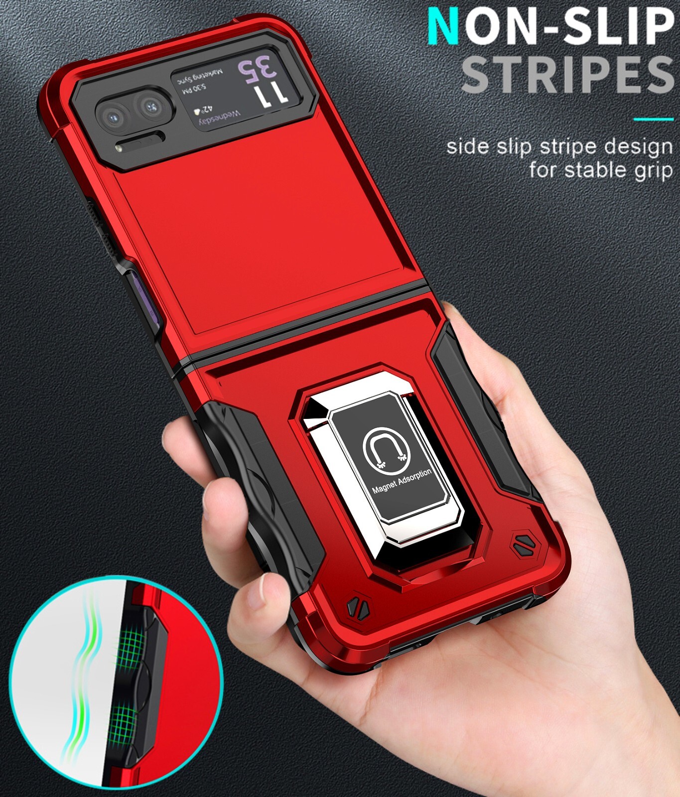 For Motorola Razr (2023) Case Shockproof Ring Kickstand Cover + Screen Protector