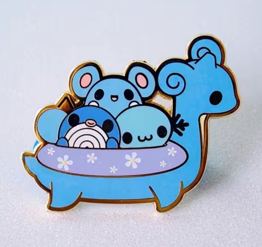 Pokemon Lapras Poliwhirl Marill Wooper Custom Enamel Pin Brooch Nintendo Anime