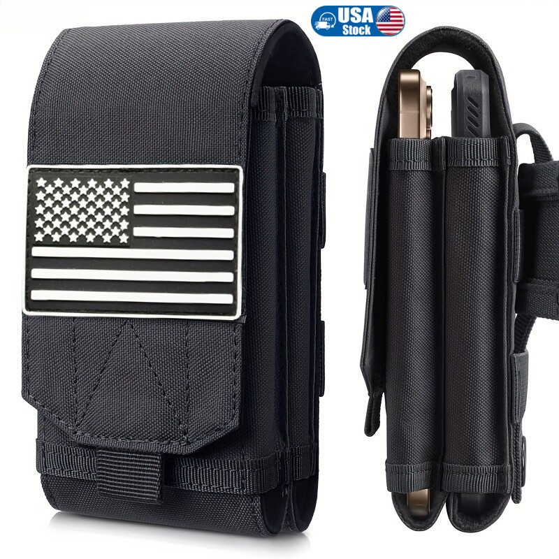 Tactical Outdoor Phone Pouch with American Flag Adjustable Strap