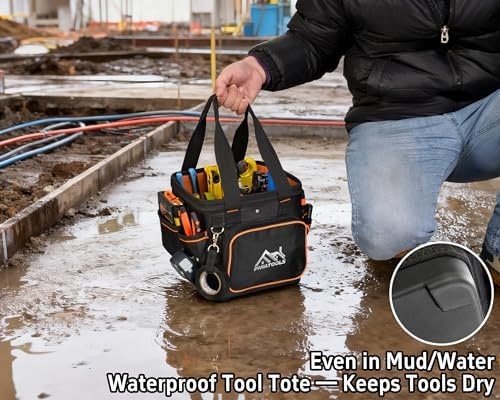 10" Compact Open-Top Tool Tote Bag, Hard Shell Tool Box | Small Electrician T...