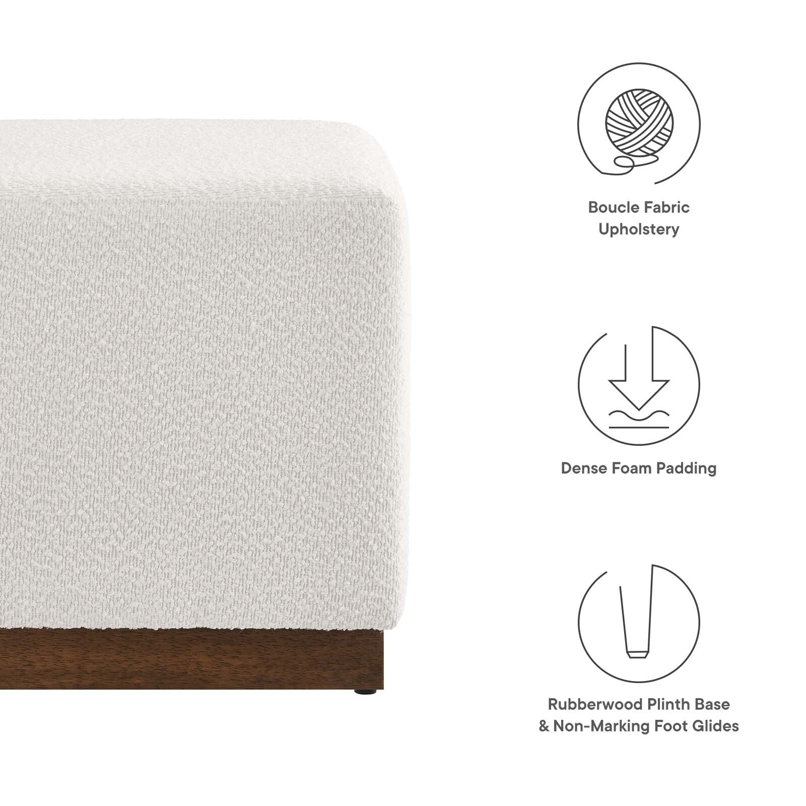 Modway Tilden 17" Square Boucle Upholstered Ottoman in Cloud Walnut