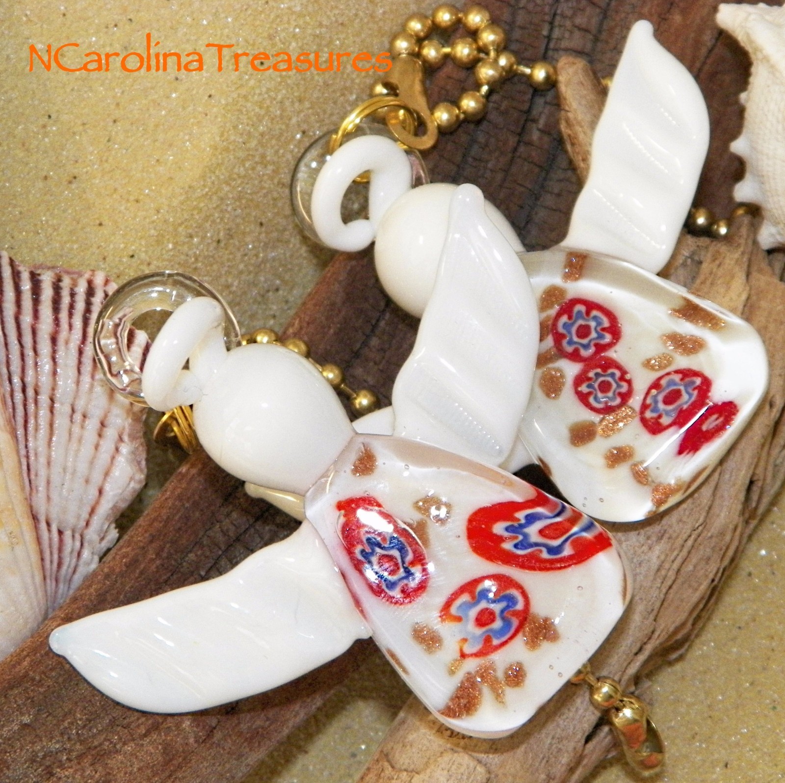 WHITE CHRISTMAS ANGEL HOLIDAY MURANO GLASS CEILING FAN LIGHT SWITCH PULLS PAIR