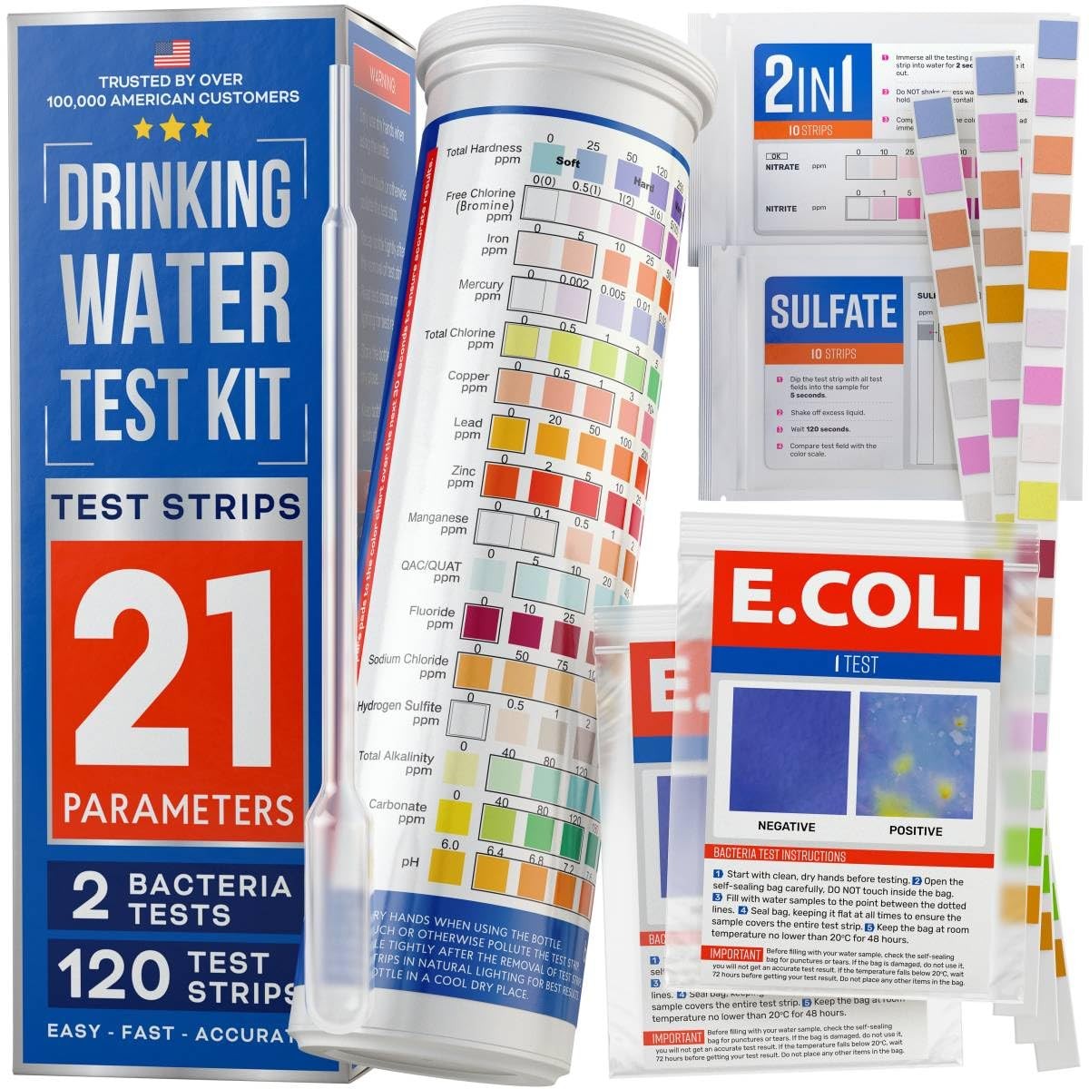 All- 20 in 1 Drinking Water Testing Kit 120 Strips, Home Tap and Well Water Test