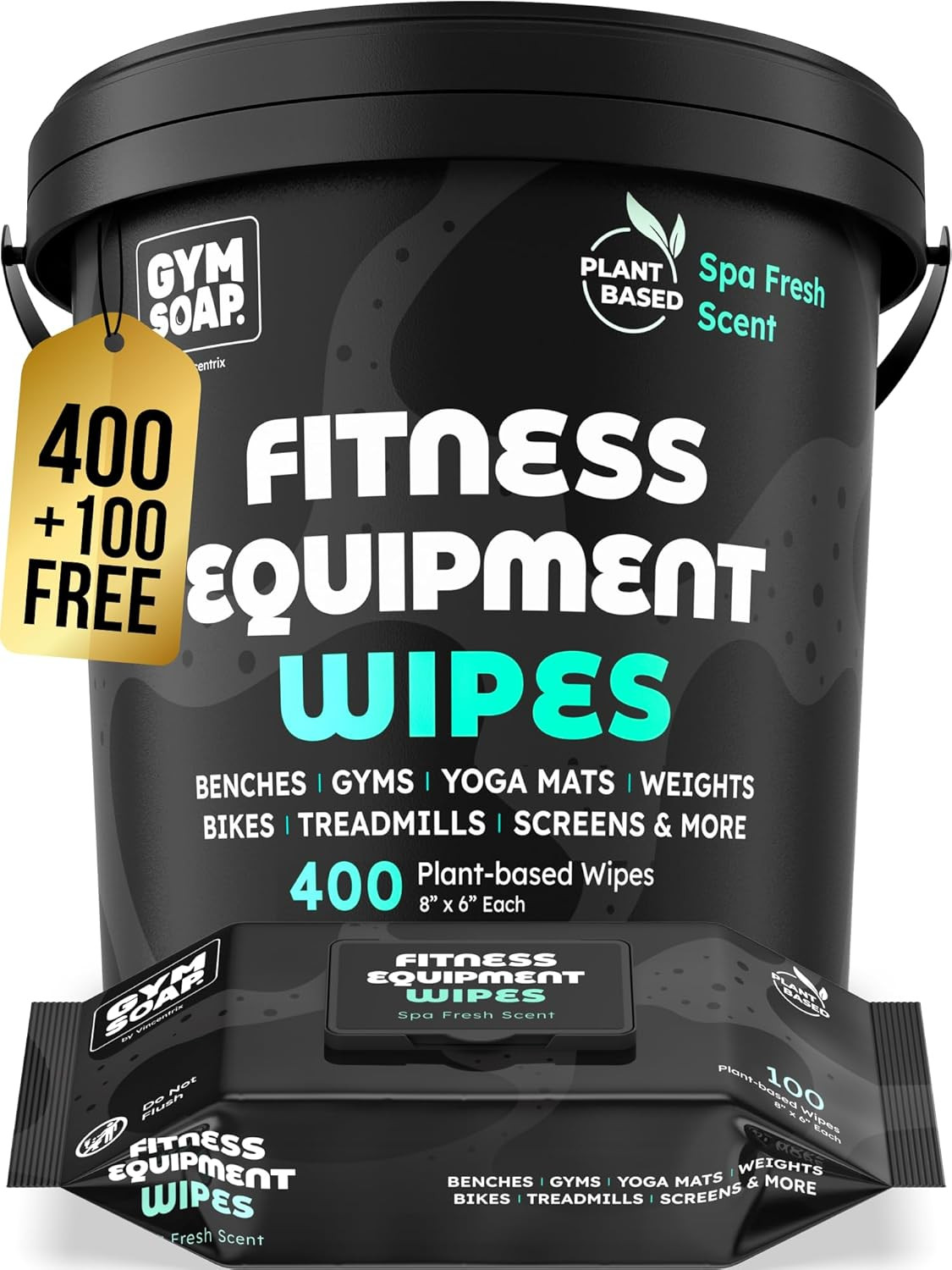 Gym & Yoga Mat Cleaner Wipes, Plant Based - 500 Gym Equipment Wipes to Clean Exe