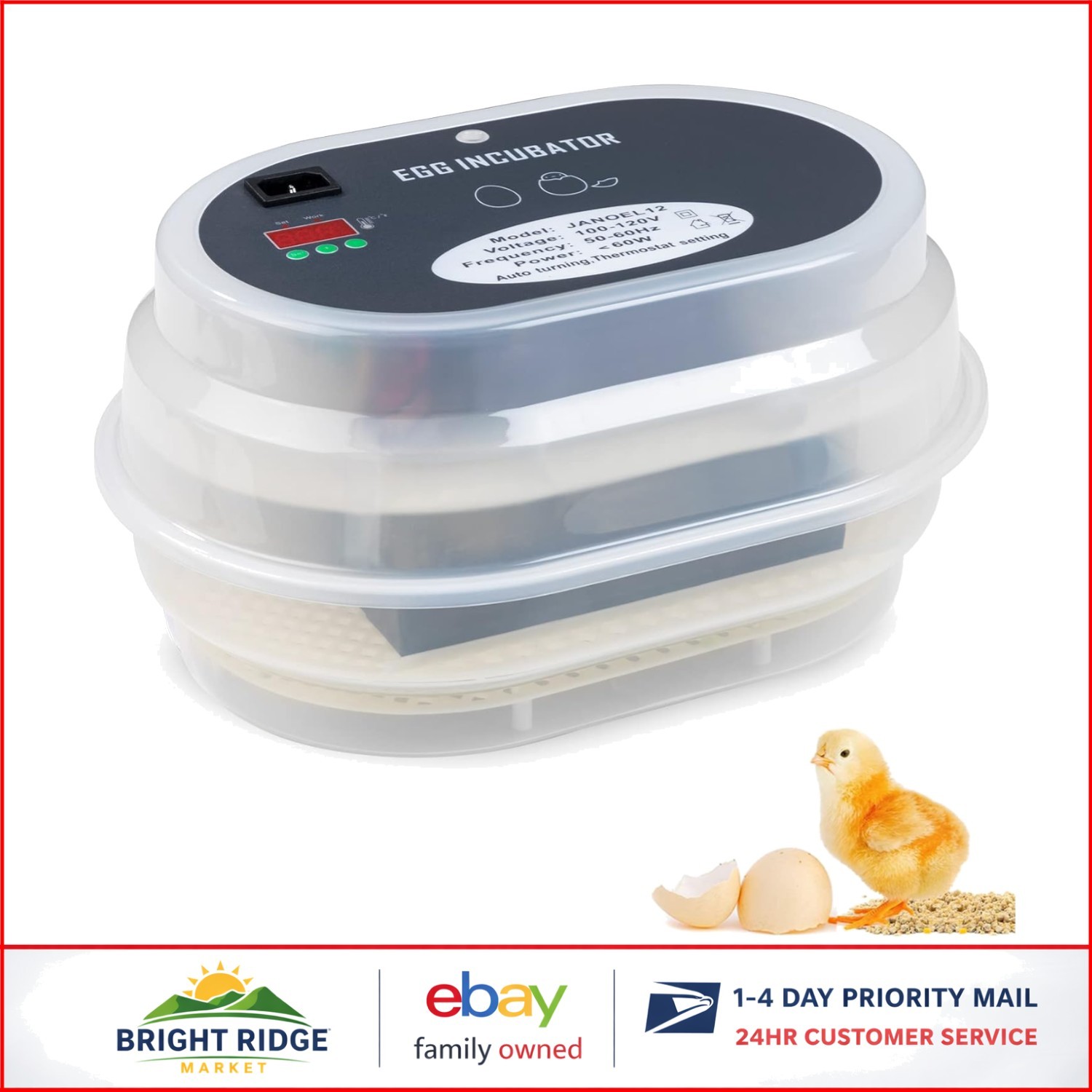 Digital Egg Incubator for 9-12 Chicken, Duck, Quail Eggs with Automatic Turner