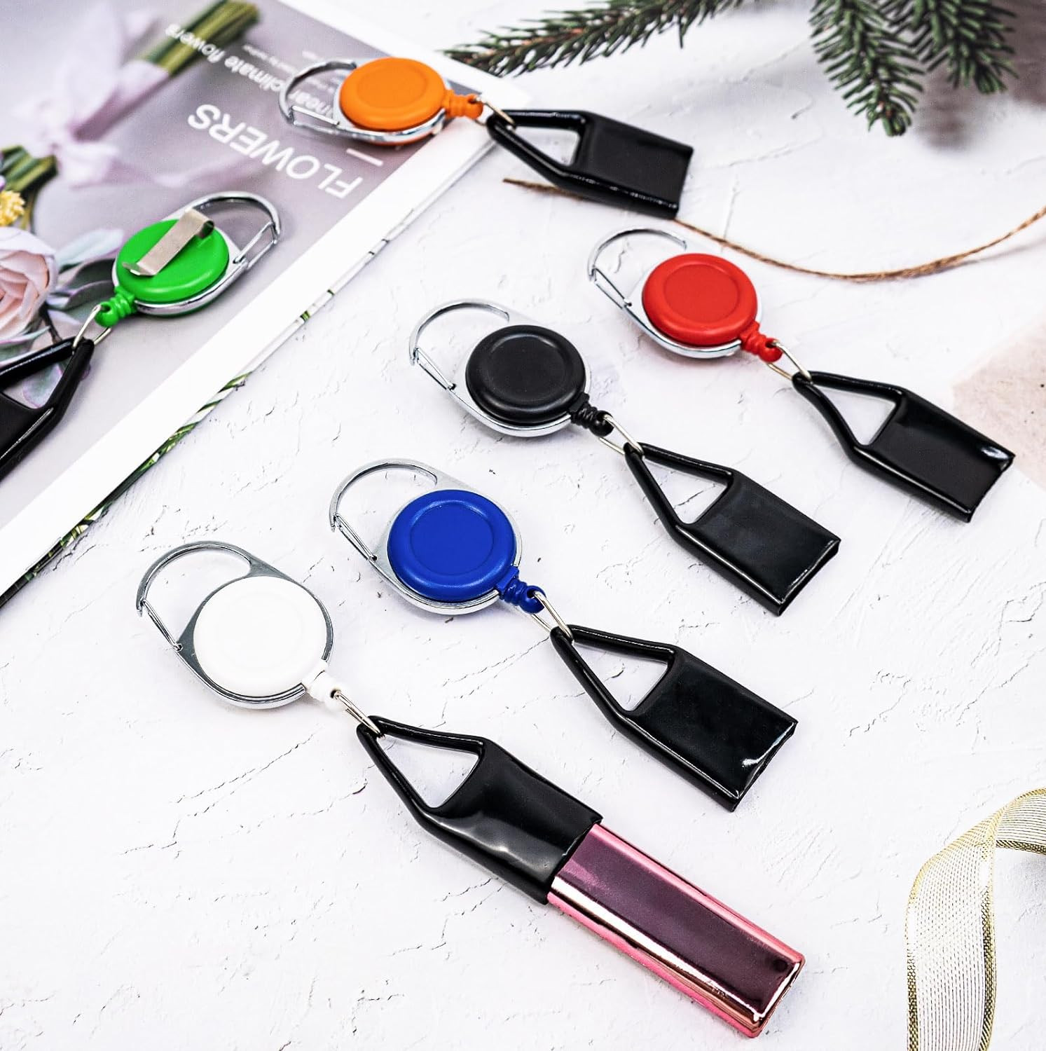 6-Pack Retractable Lighter Leashes � Multicolor Keychain Lighter Holders