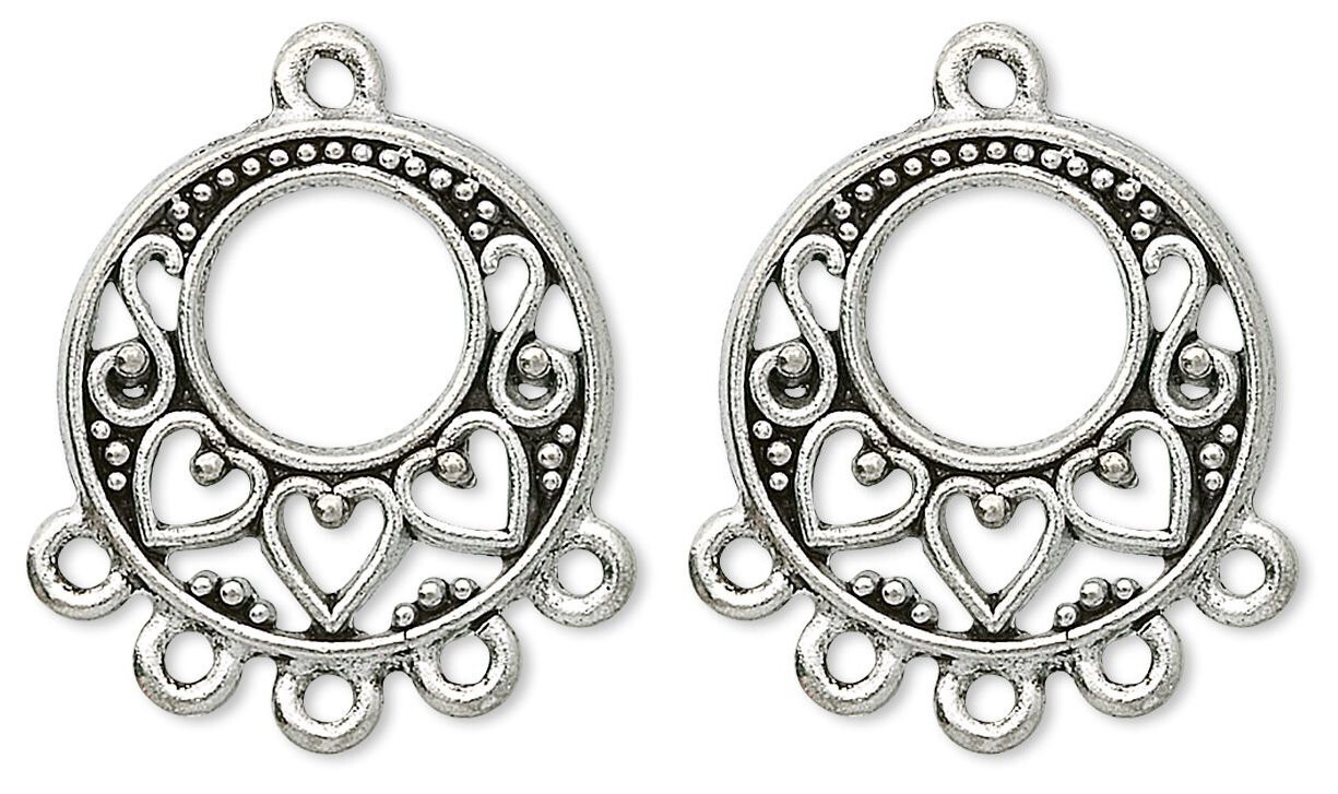 2 Antiqued Silver Plated Pewter 19mm Round Chandelier Earring Connectors