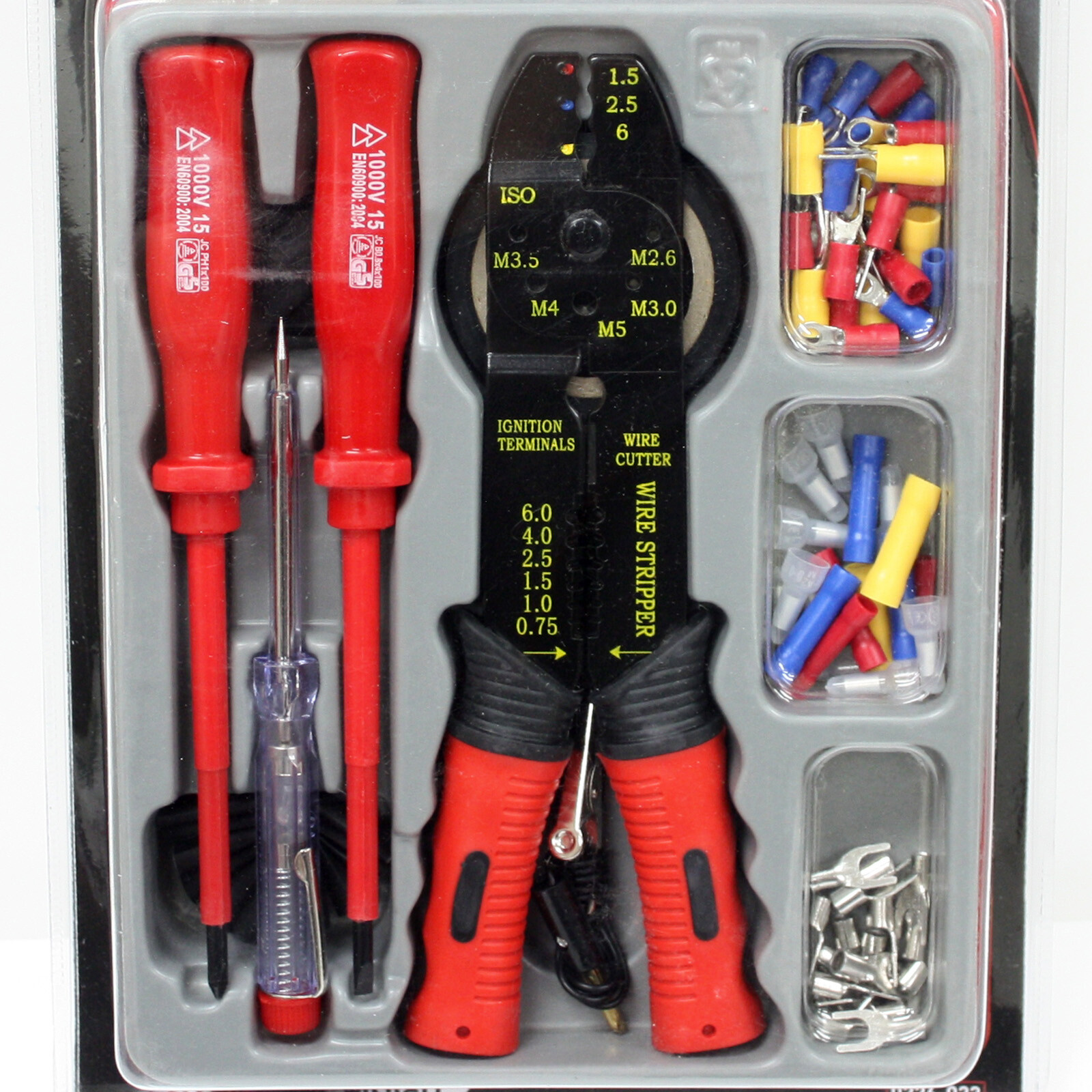 82 Piece Electrical Tool Kit Wire Stripper Crimper Cutter Tester Terminal Screw