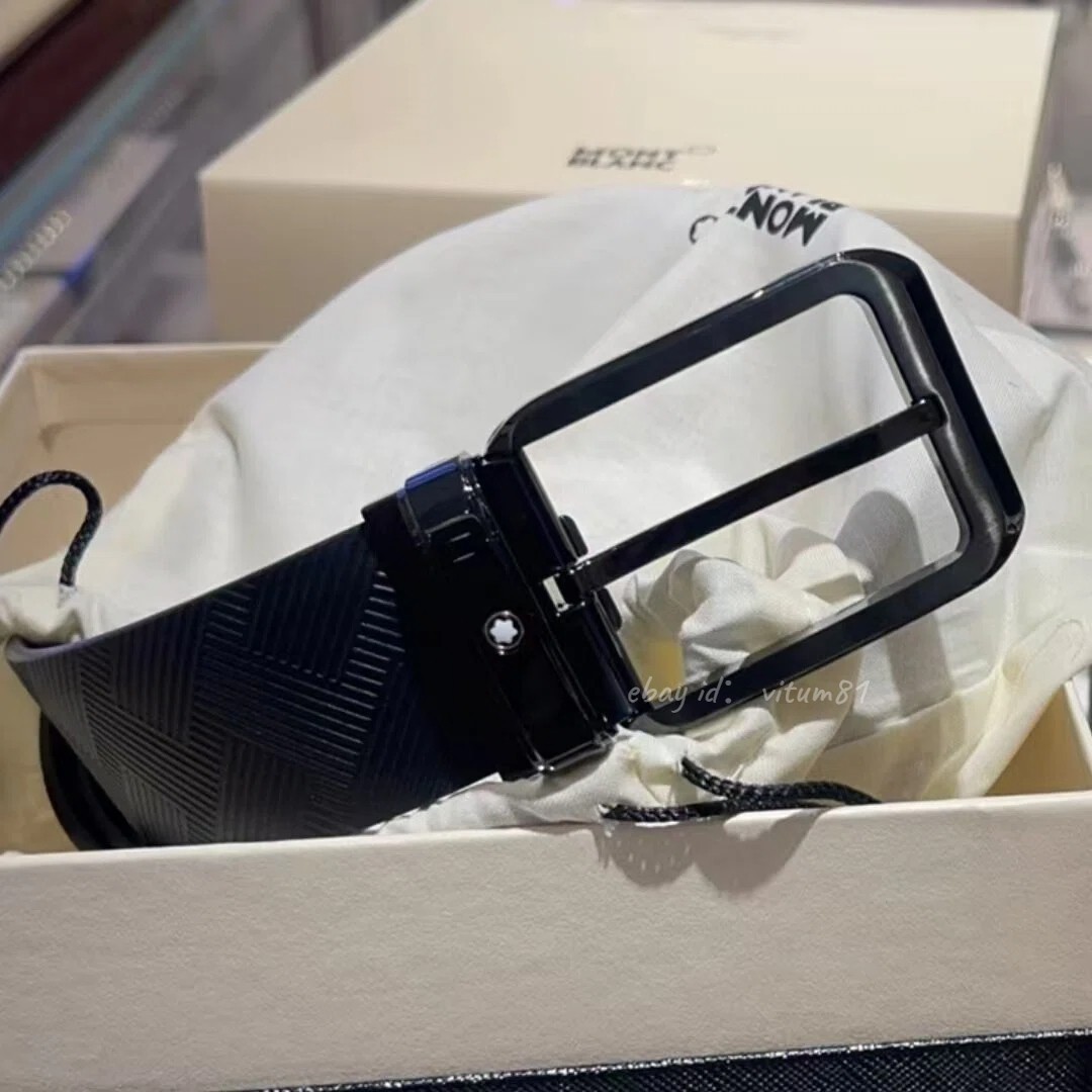 New Montblanc Black 35mm Leather Belt With Gift Packaging