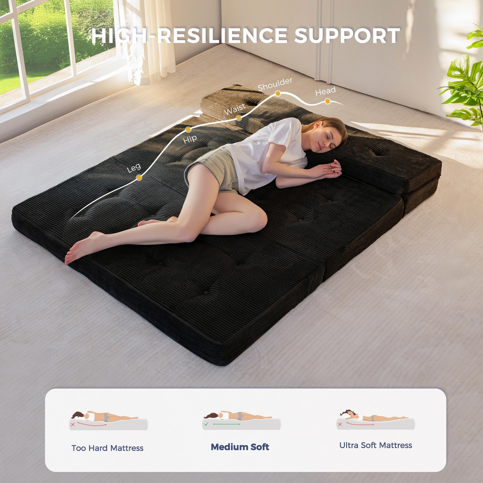 Foldable Sofa Couch Bed, 4 Inch Tufted Folding Mattress, Portable Floor Couch...