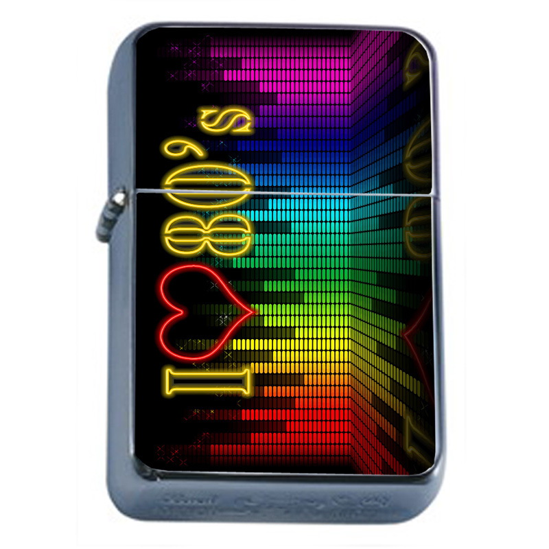80's Theme D1 Flip Top Oil Lighter Windproof Resistant Flame I Love 80's