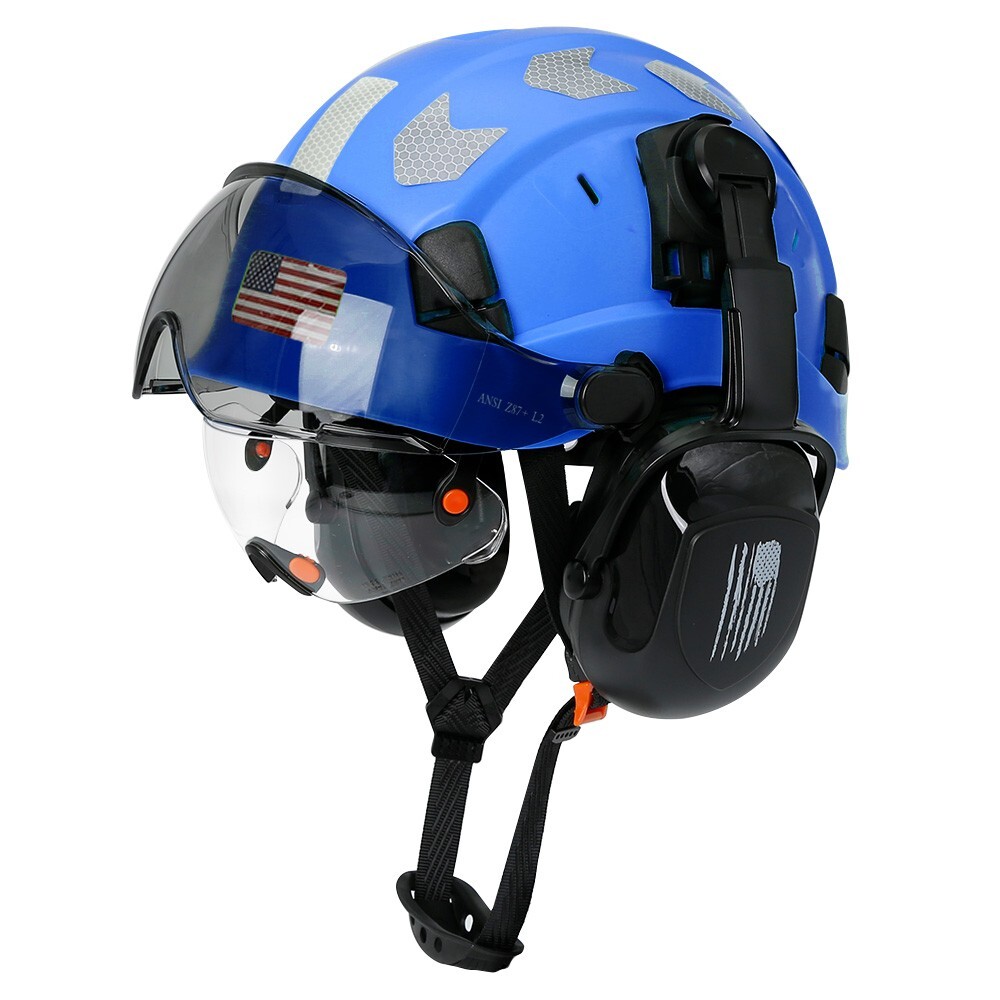 Construction Safety Helmet w/ Built in Goggles Hard Hat Noise Reduction Earmuffs