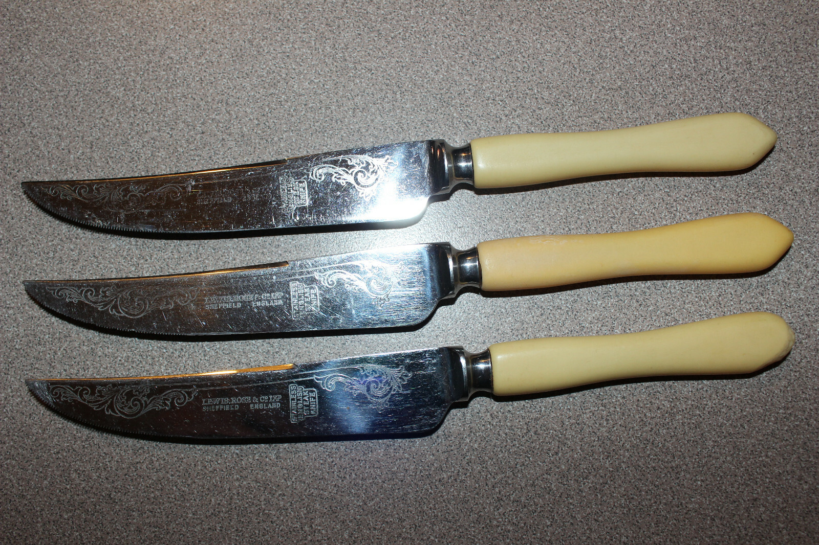 3 Vintage LEWIS ROSE & CO. Stainless Steel Steak Knives