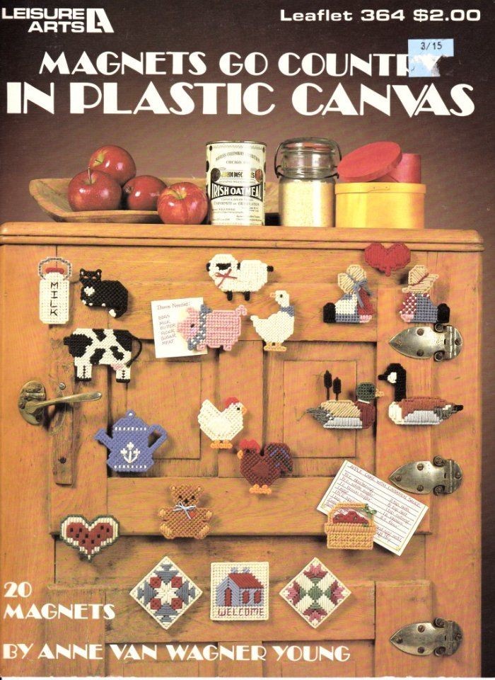 LEISURE ARTS MAGNETS GO COUNTRY IN PLASTIC CANVAS 20 CUTE DESIGNS!!!!!!