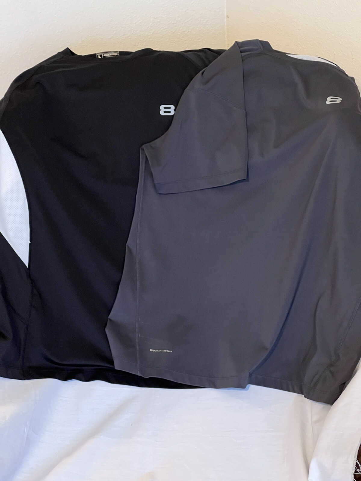 Layer8 Pair Quik-Dry Tees, One Black, One Gray, Large, Preowned