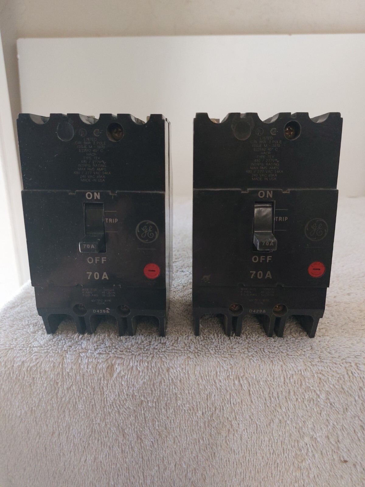 GE TEY370 70A 480V 3P CIRCUIT BREAKER (QTY) 1