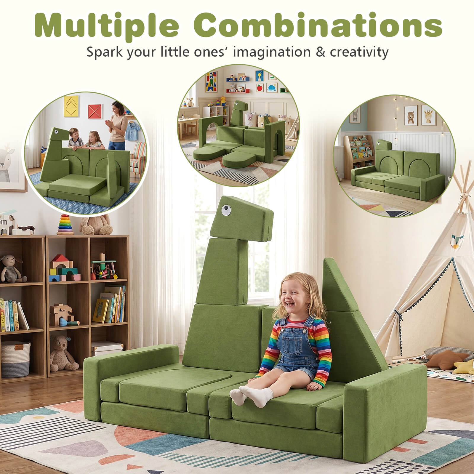 13 PCS Modular Kids Play Couch, Multifunctional Convertible Kids Sofa Furniture
