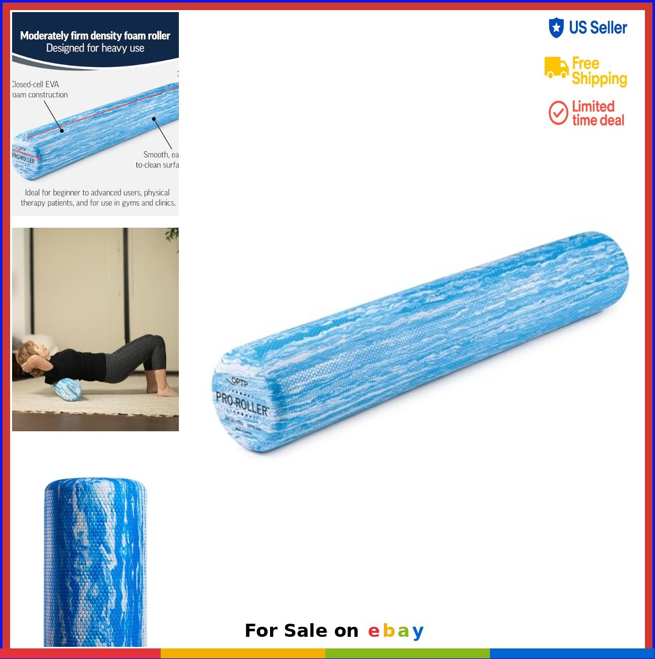 Foam Roller 36 x 6 Inch Standard Density EVA Yoga Pilates Massage Physical