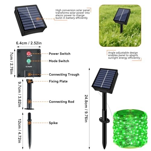 Solar String Lights Outdoor Waterproof 66ft 200LED 8 Modes - 2 Pack Green