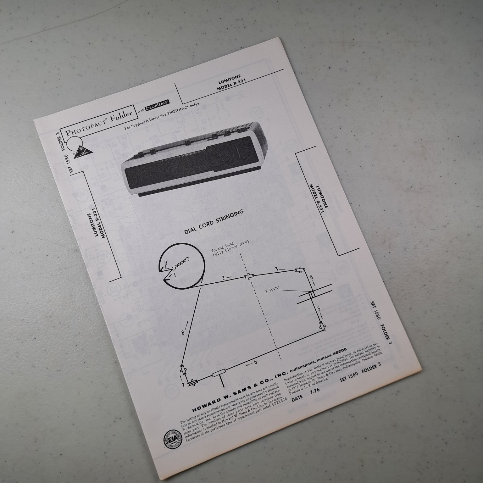 LUMITONE R-331 Manual 1976 Circuit Diagram Parts List Photofact