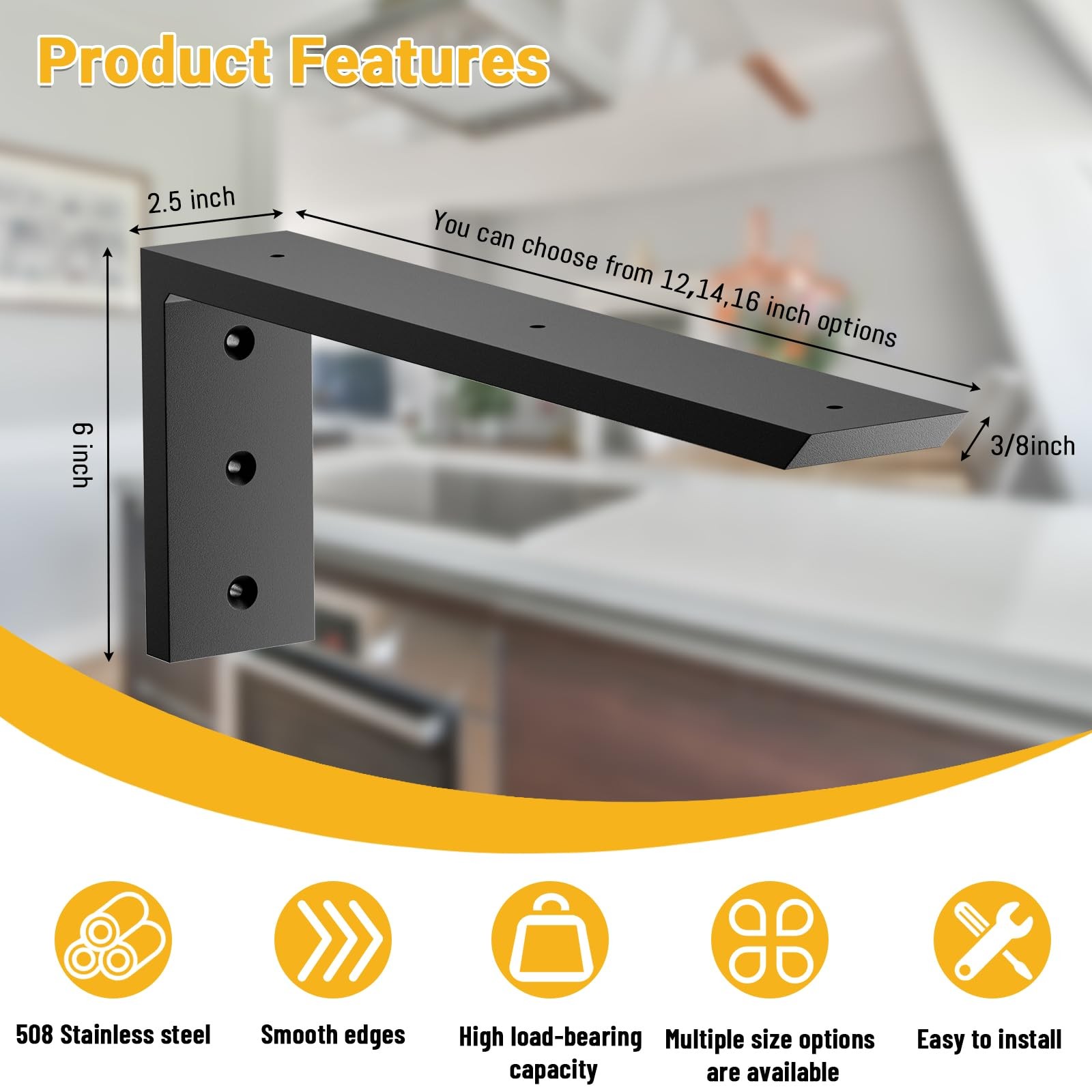 Countertop Support Bracket 16 inch 4 Pack Heavy Duty Thick Premium Granite Shelf