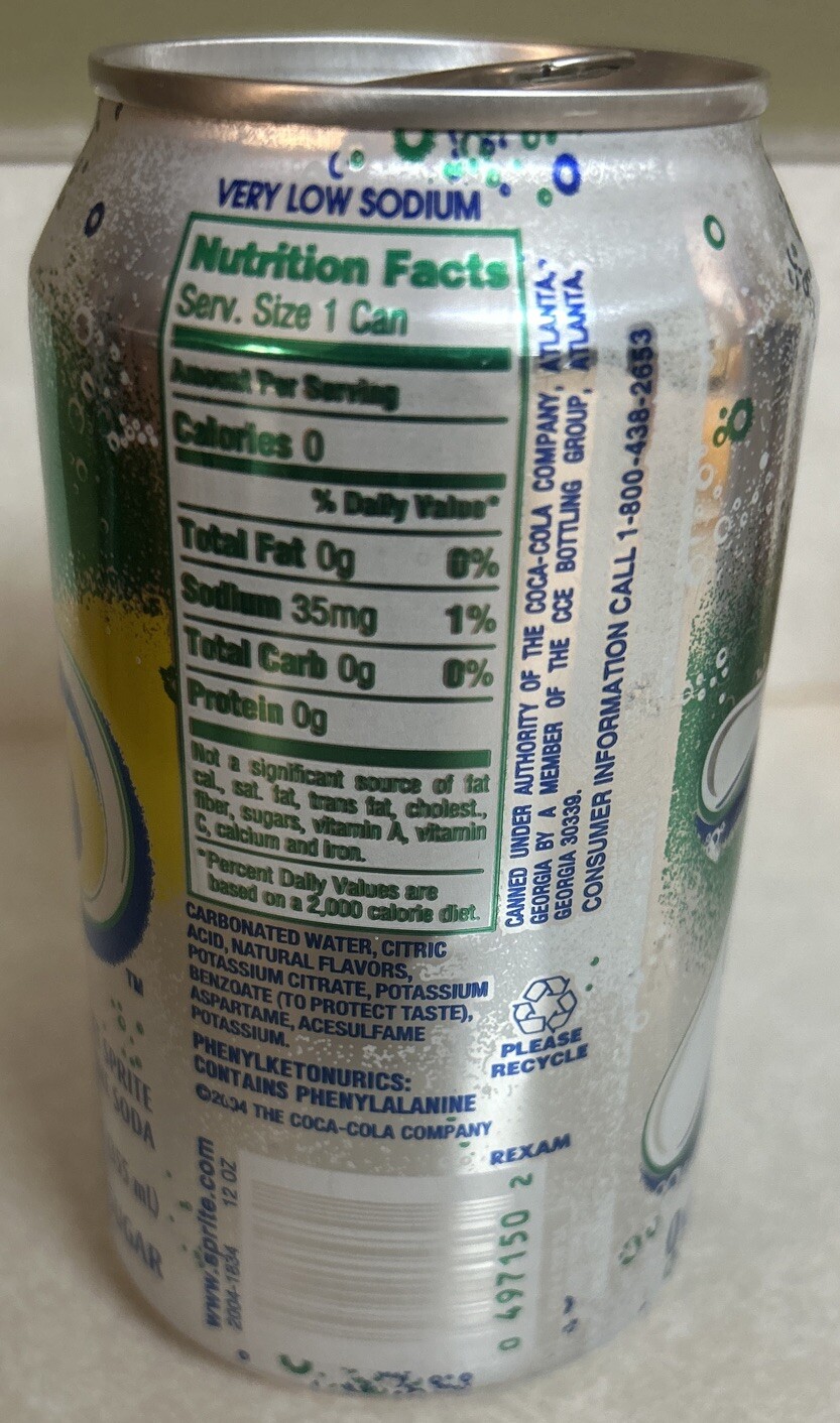 2005 DIET SPRITE ZERO 12oz. Empty Pull Tab Aluminum Soda Can