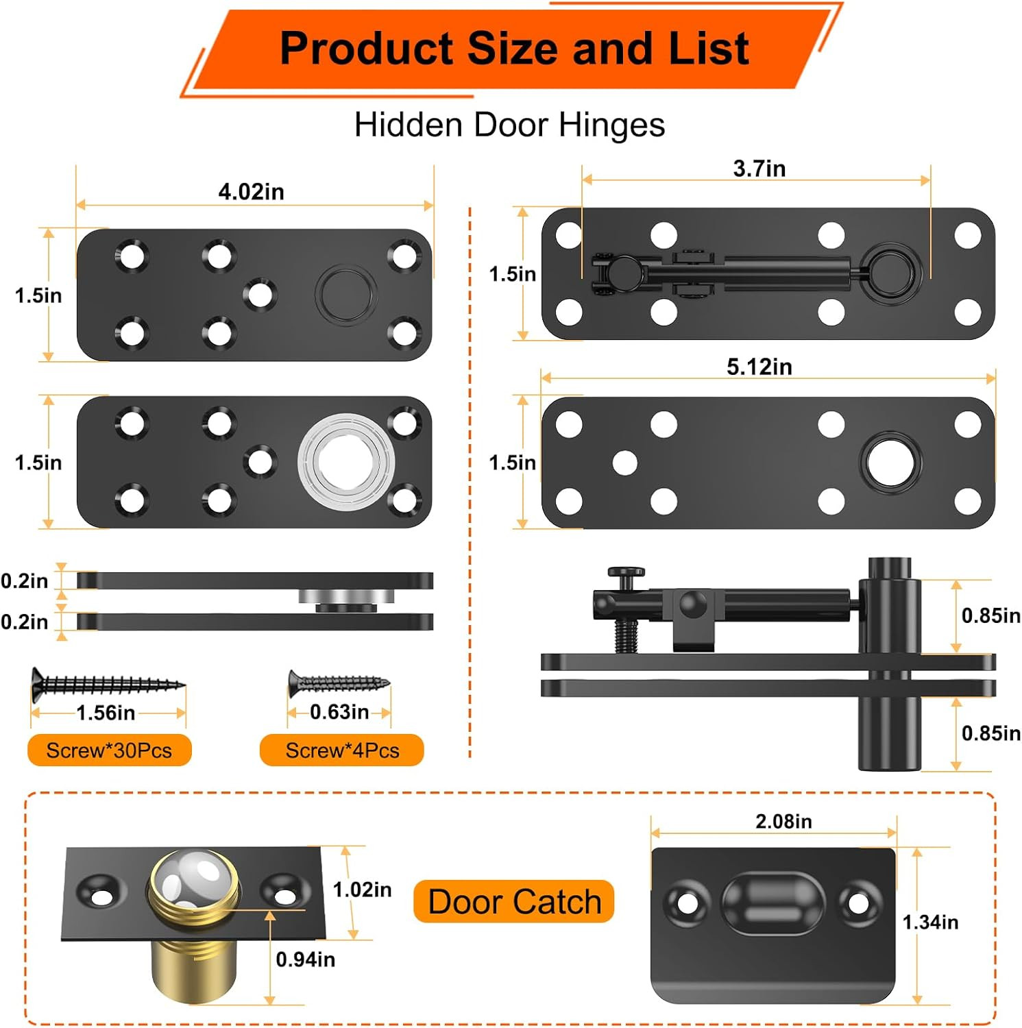Hidden Door Hinge, 570LBS Load-Bearing Thickened Solid Alloy Steel, 360° Rotatio