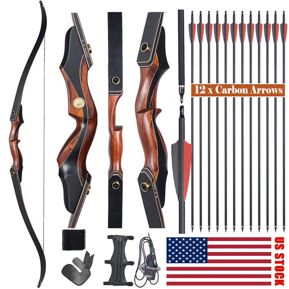 Archery 60" Takedown Recurve Bow 25-50lbs for Adult RH Hunting Target Arrows