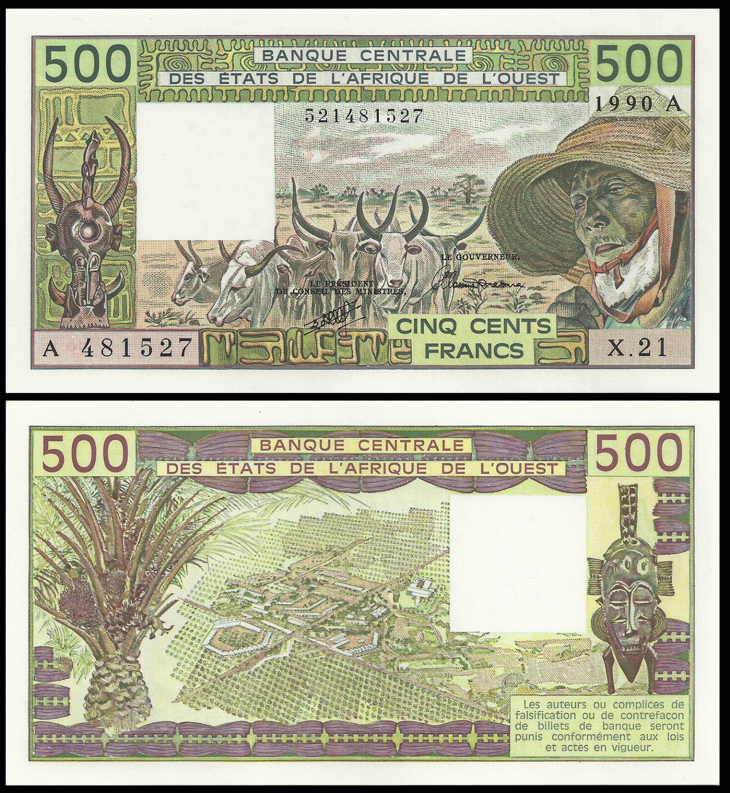 IVORY COAST (WEST AFRICAN STATES) 500 FRANCS 1983 P 106A.j UNC