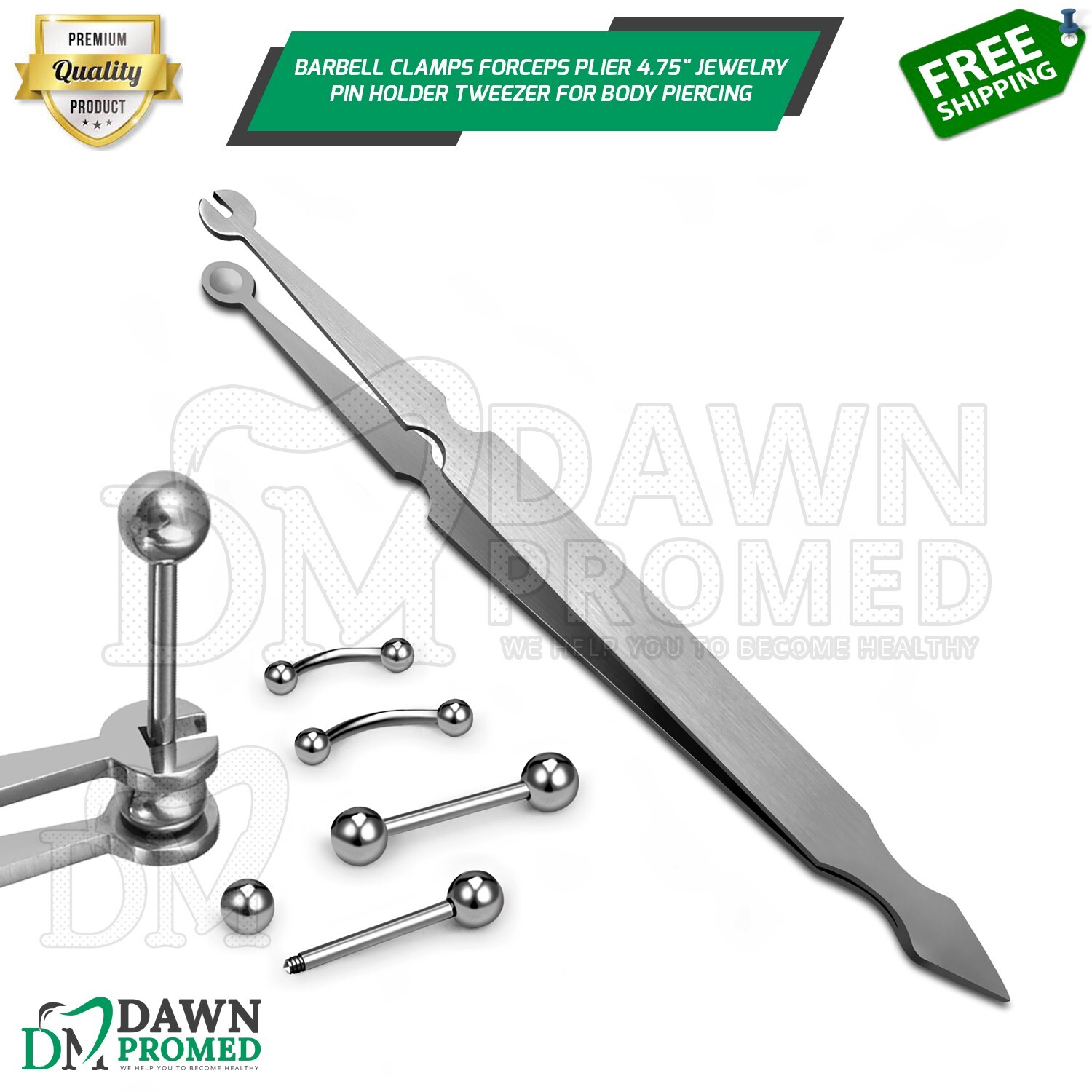 Barbell Clamps Forceps Plier 4.75" Jewelry Pin Holder Tweezer For Body Piercing