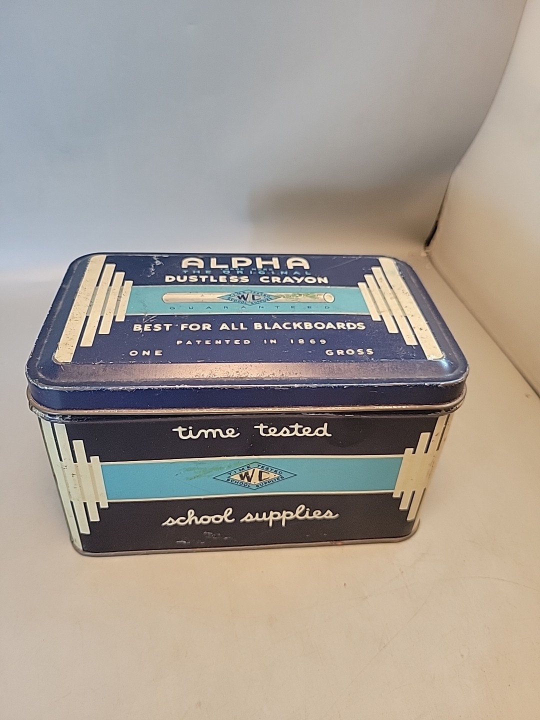 Alpha Dustless Crayon Chalk Tin country coattge farmhouse general store decor