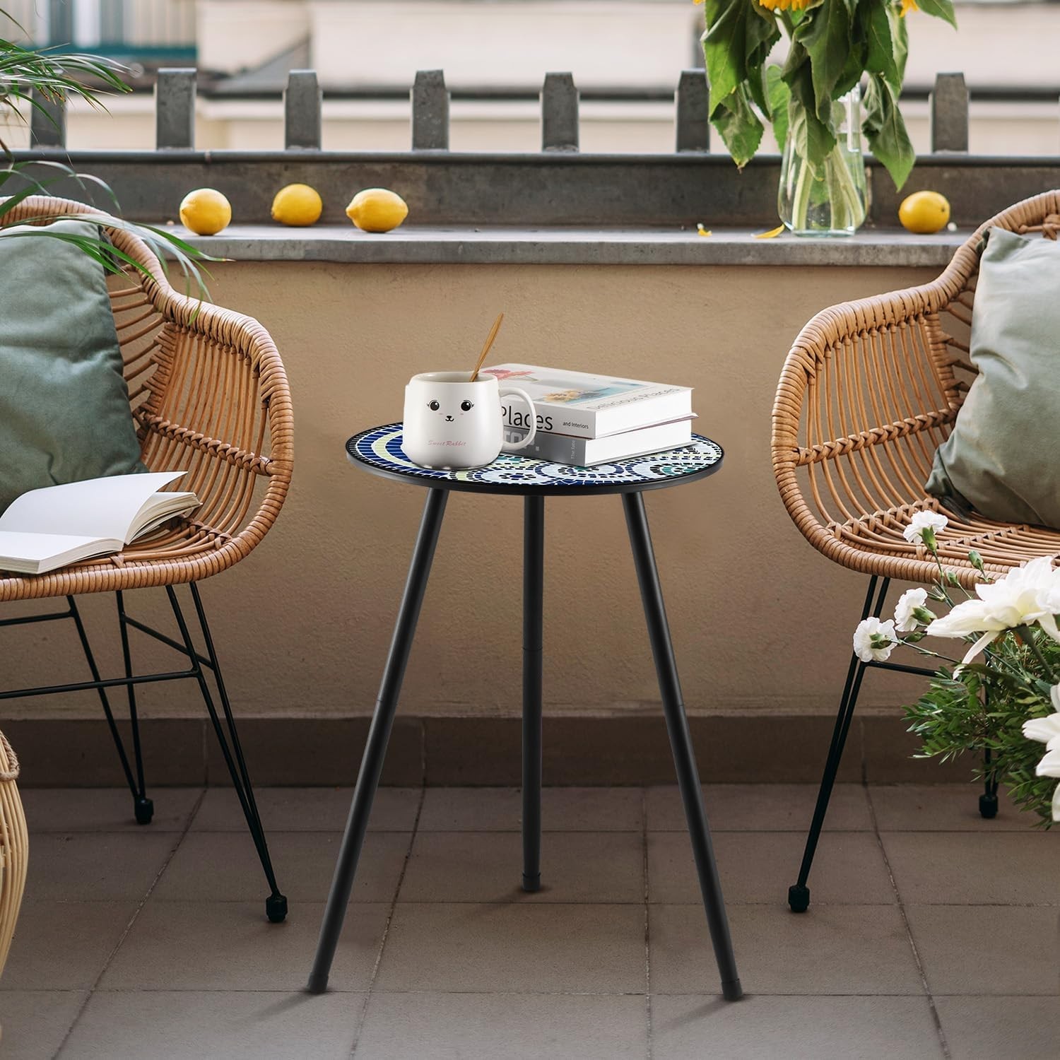 1 Pack Metal Outdoor Side Table Small Outside Round End Table for Patio Moder...