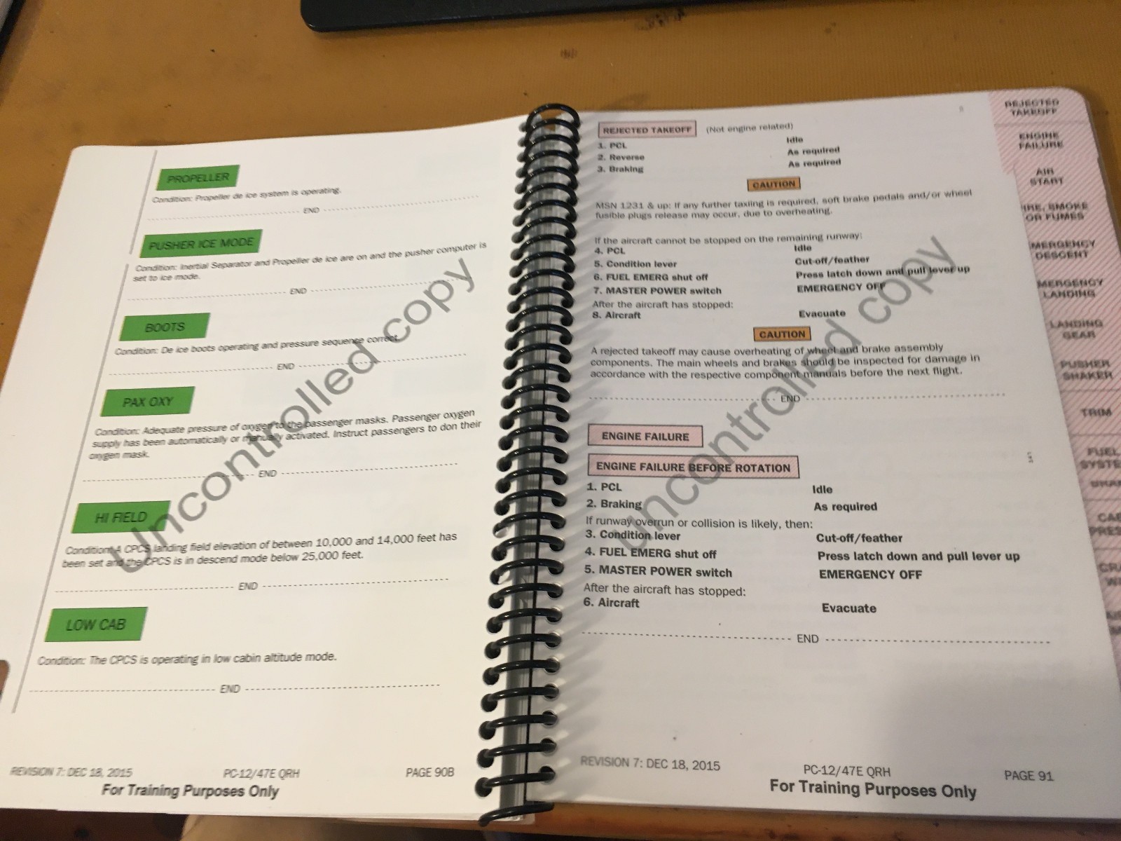 Pilatus PC-12/47E QRH Emergency Prochedures Handbook