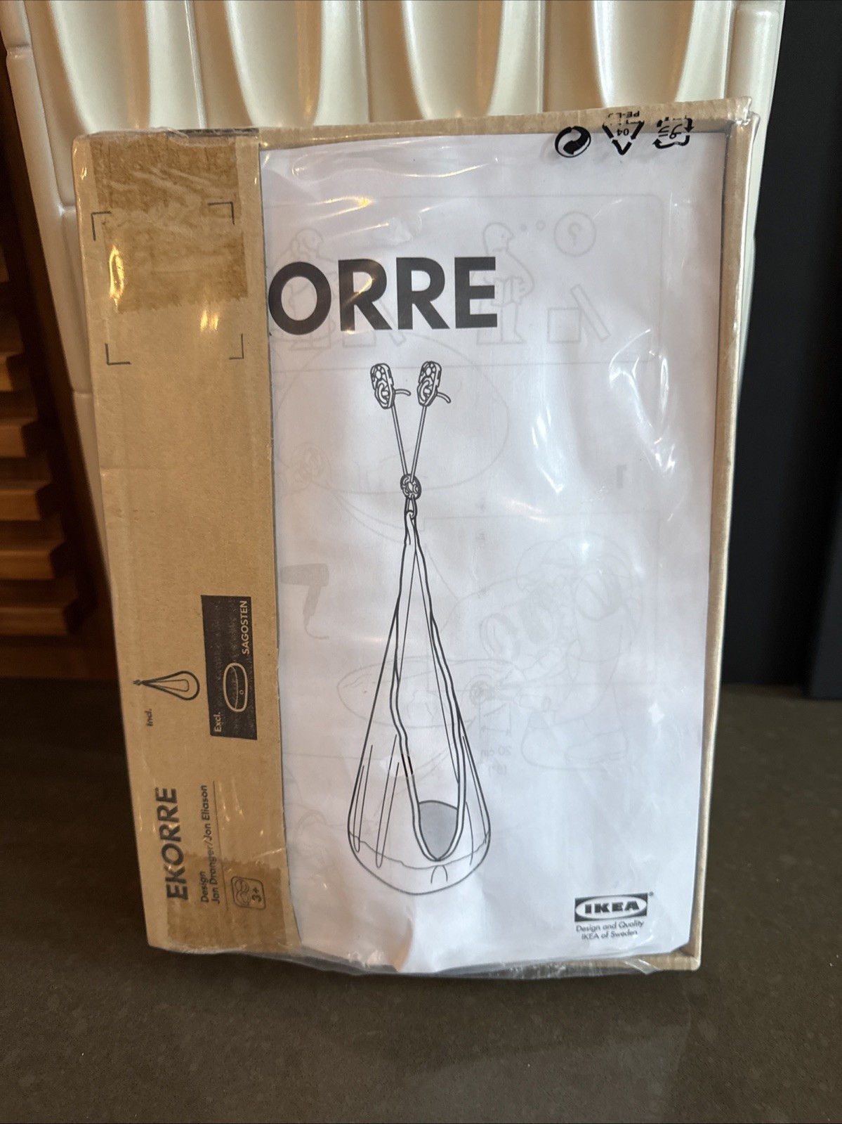NEW Sealed Ikea Ekorre Kids Gray Polyester Hanging Chair #17915- No Pad/ Cushion