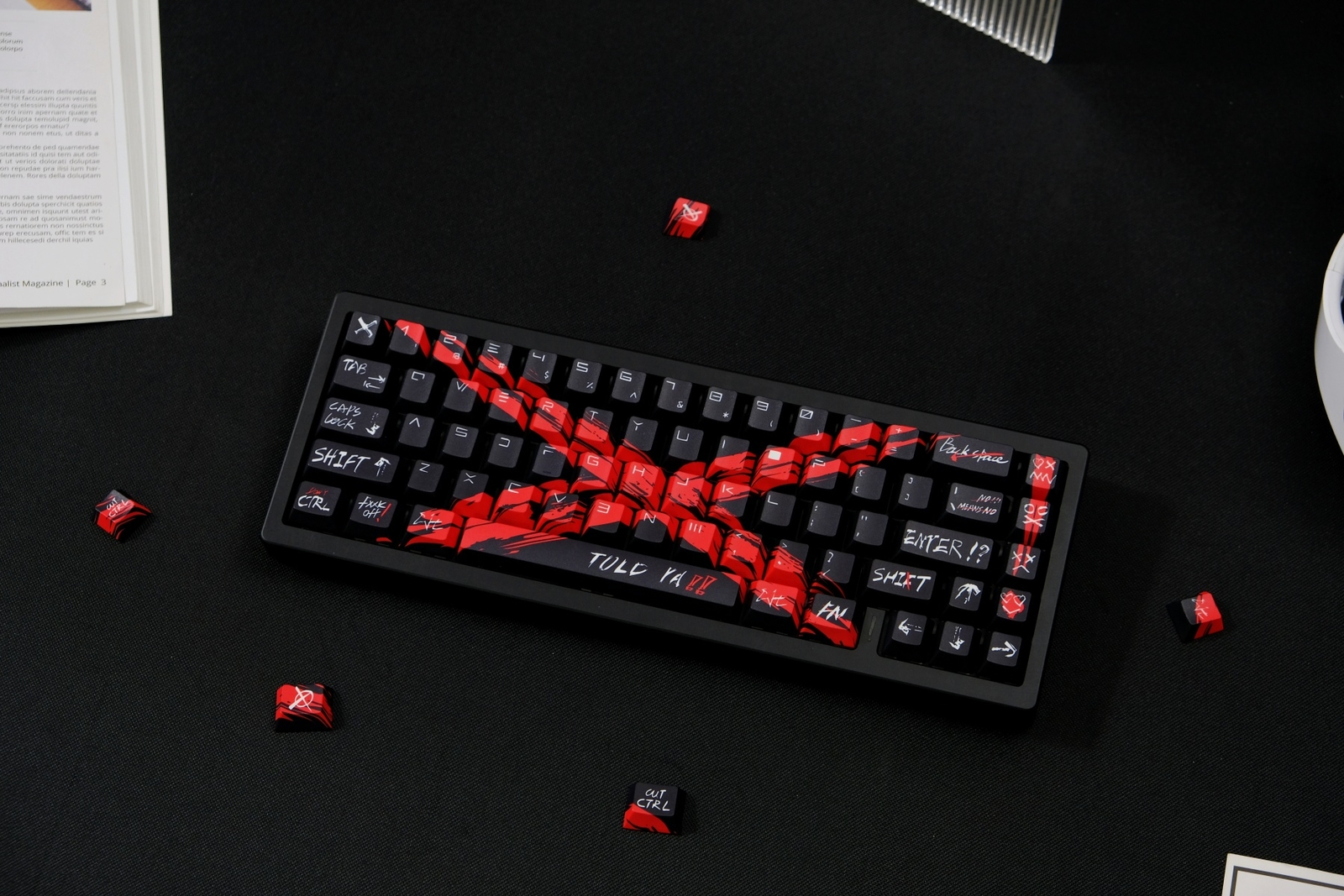 PBT EVA X Black Red Theme Keyboard Keycaps Cherry Profile Set for MX