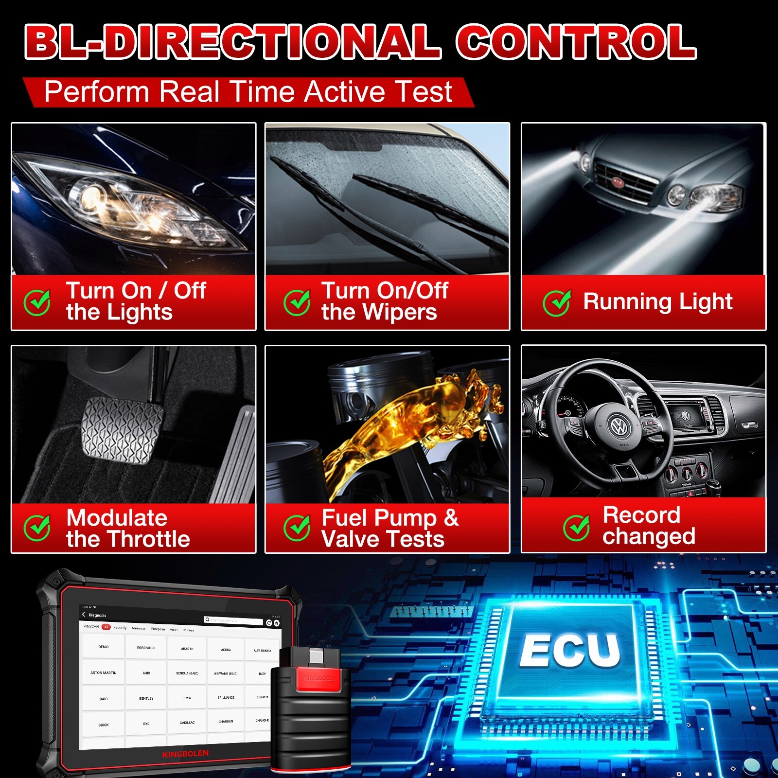 KINGBOLEN K10 10" OBD2 Scanner All System Bidirection Diagnostic Tool ECU Coding