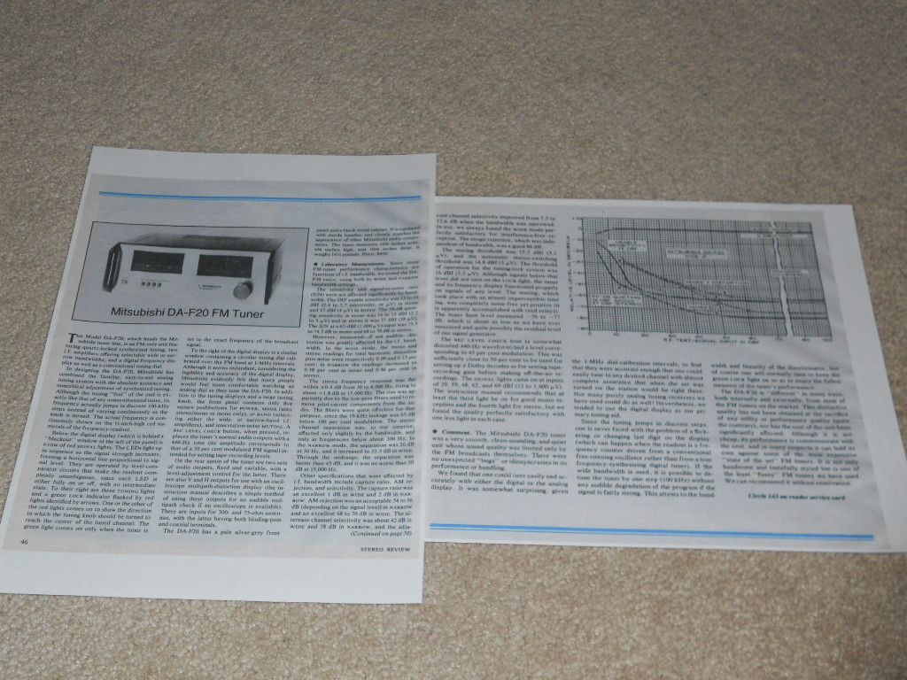 Mitsubishi DA-F20 Tuner Review, 2 pgs, 1980, Full Test