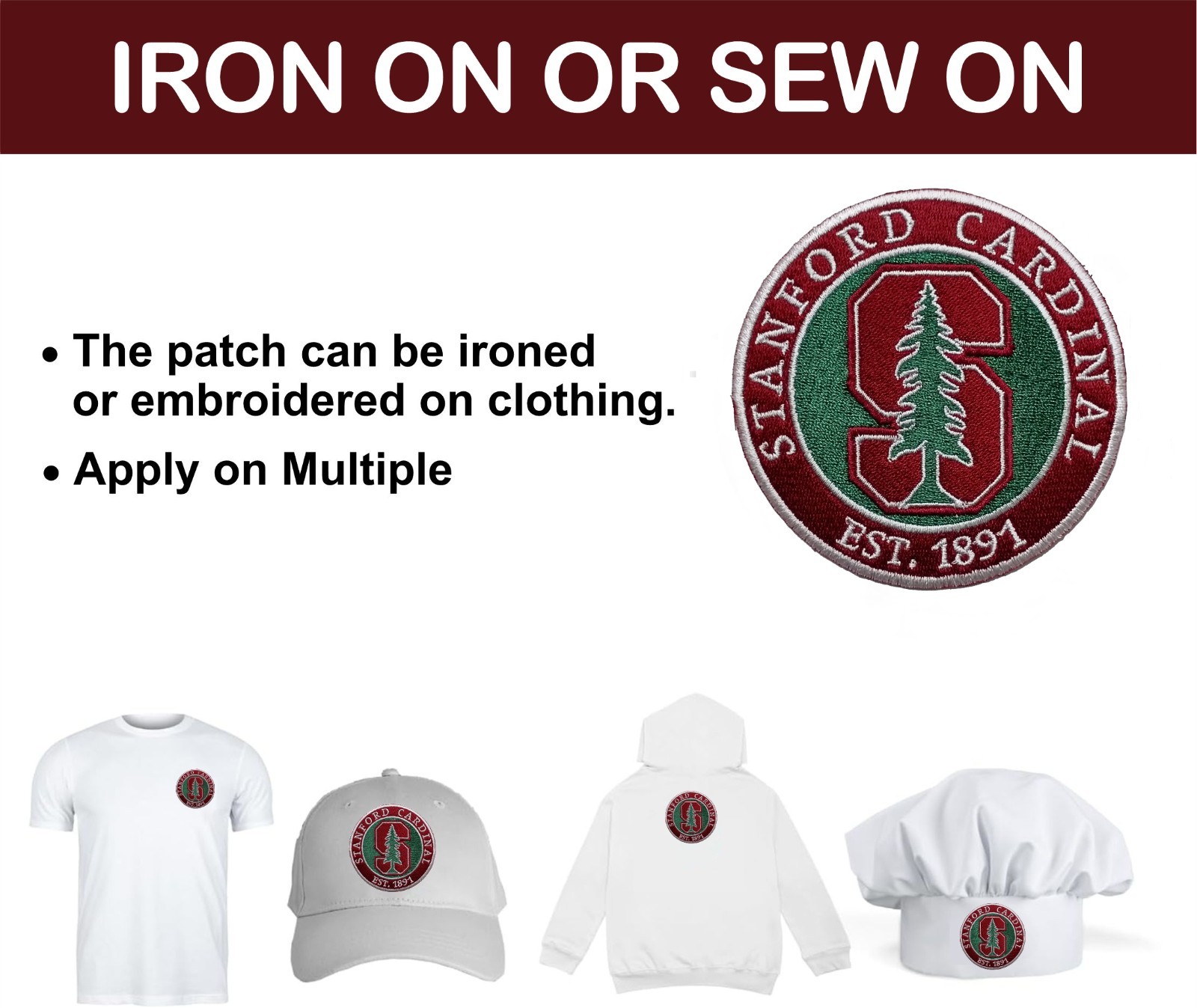 Stanford Cardinal NCAA Team Logo Iron on Patch - Sew Patch - Embroidered Patch