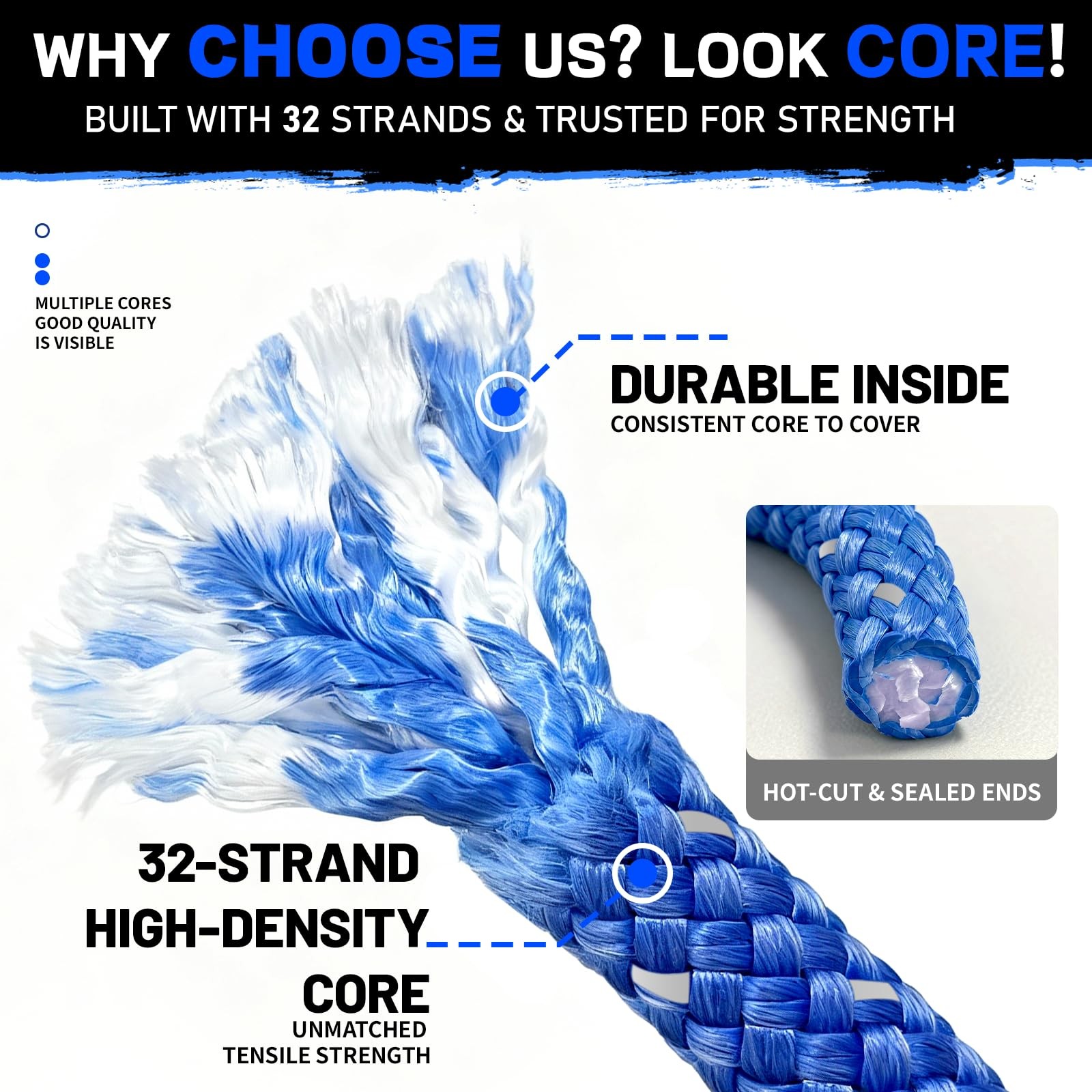 Kinetic Recovery Rope Kit 1in x 30ft 48,500Lbs with 2 Soft Shackles for 4x4