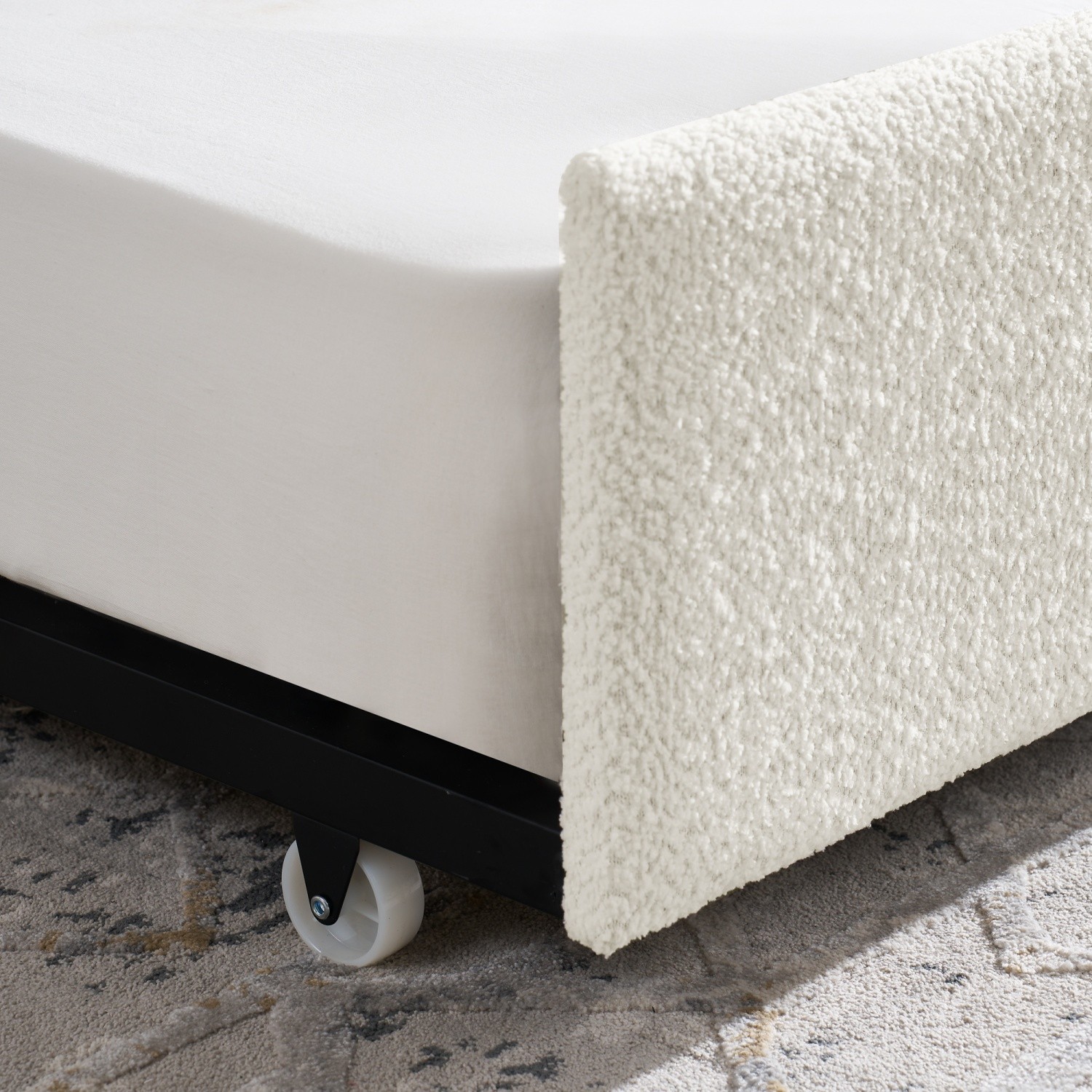 Twin/Full Daybed Modern Boucle Upholstered Sofa Bed with Pull-Out Trundle Beige