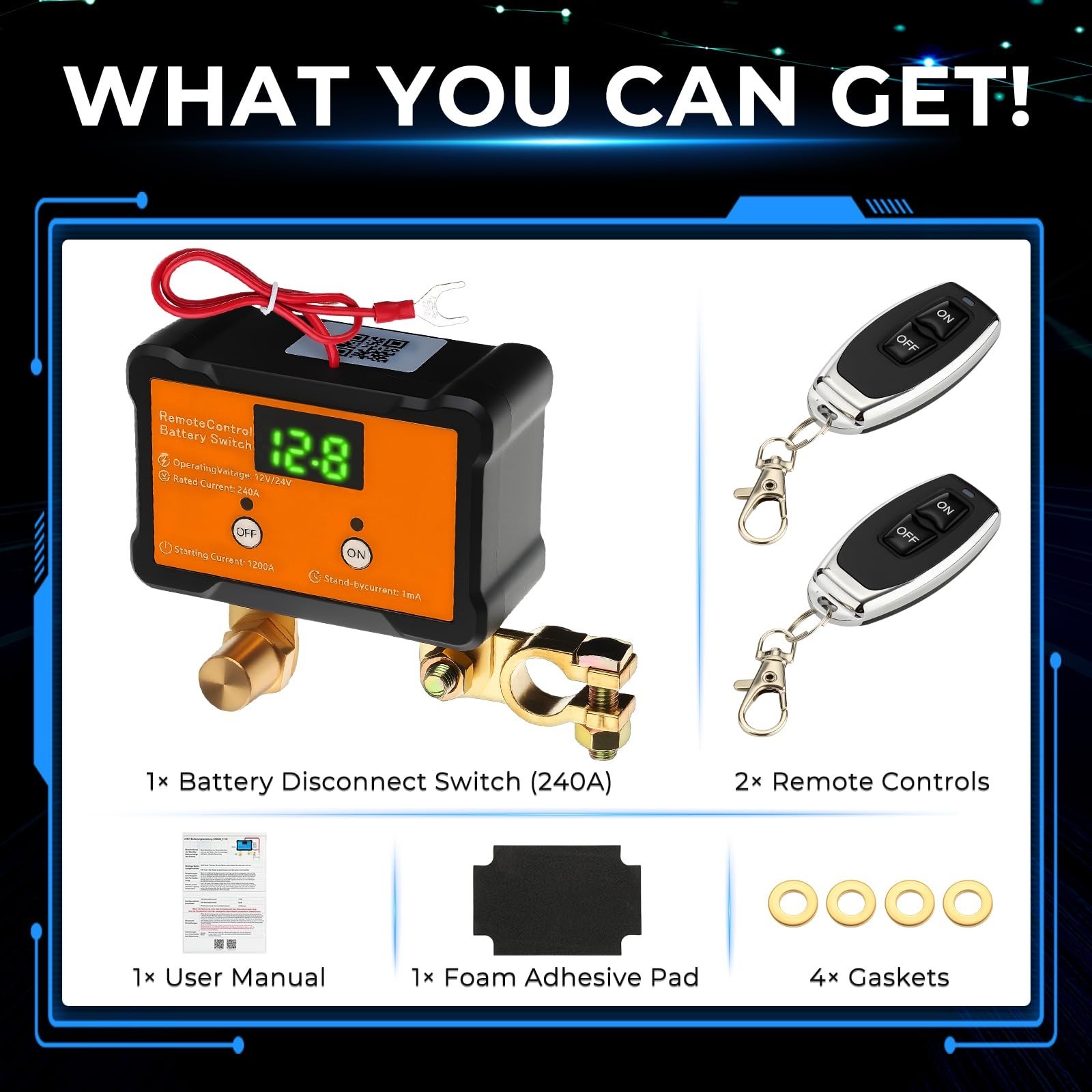 Automatic Battery Disconnect Switch with APP Control, 12V/24V, 240A, Remote Cut