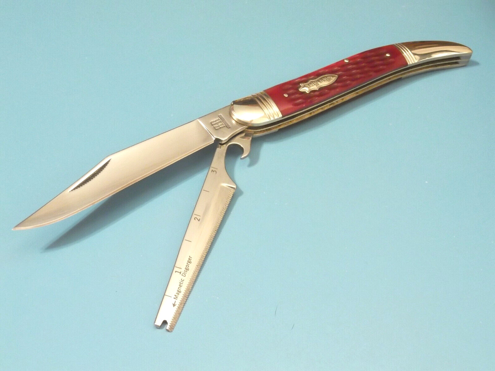 ROUGH RYDER RR1401 Fish Knife Red jigged bone 2 blade pocket folder 5" closed