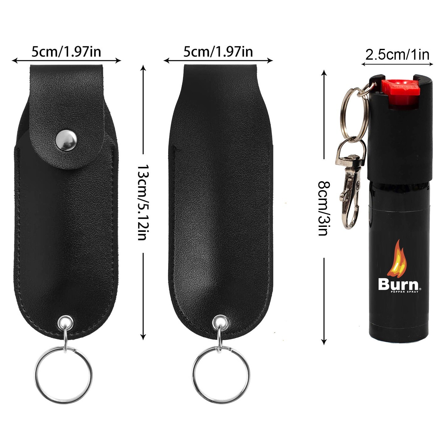 BURN Pepper Spray Maximum Strength Black Leather Case Self Defense Security