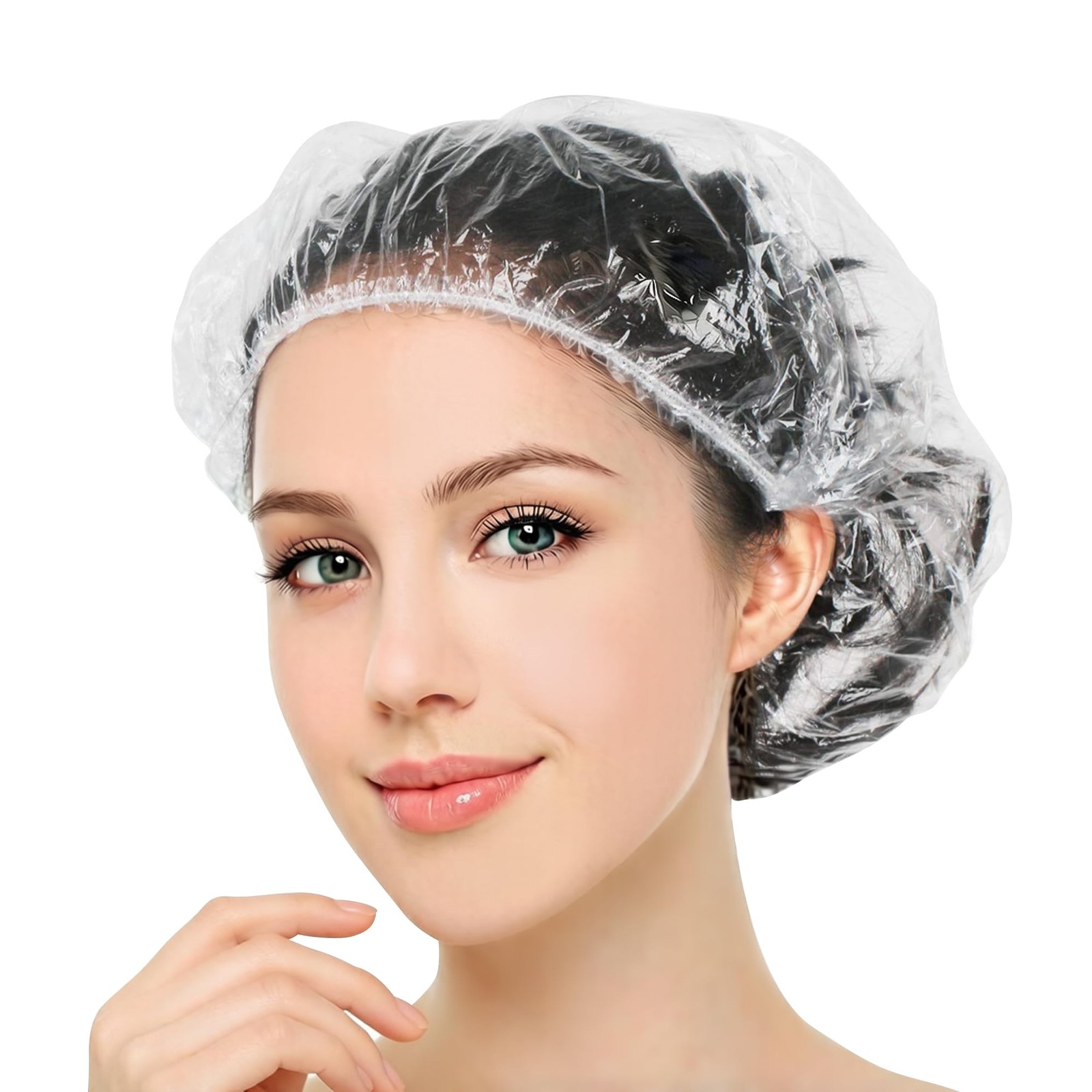100 Pcs Disposable Shower Caps Reusable Waterproof Plastic Hair Caps for Women